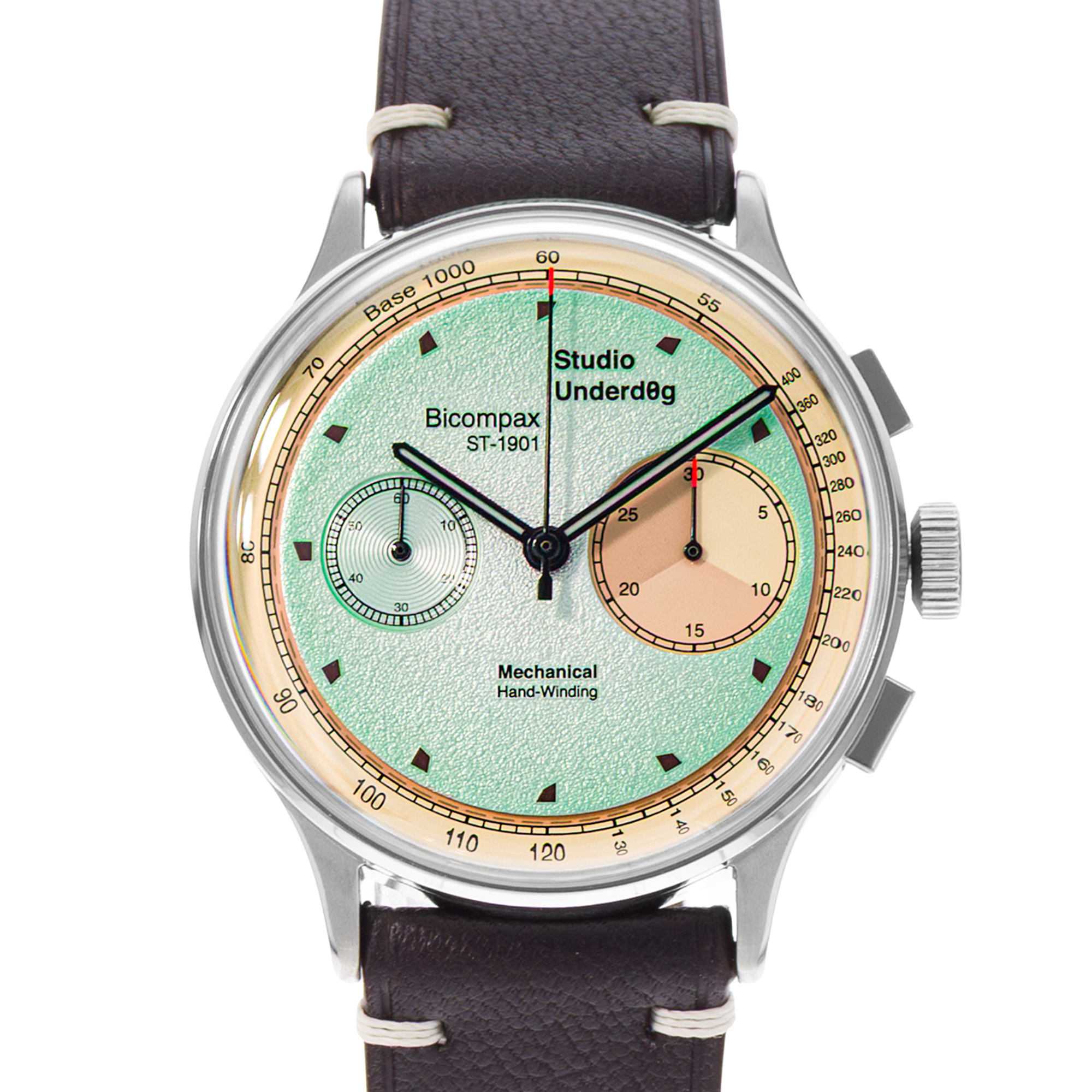 Studio Underd0g Mint Ch0c Chip ST-1901B 38mm Steel Chronograph Mens Watch Box thumbnail 1