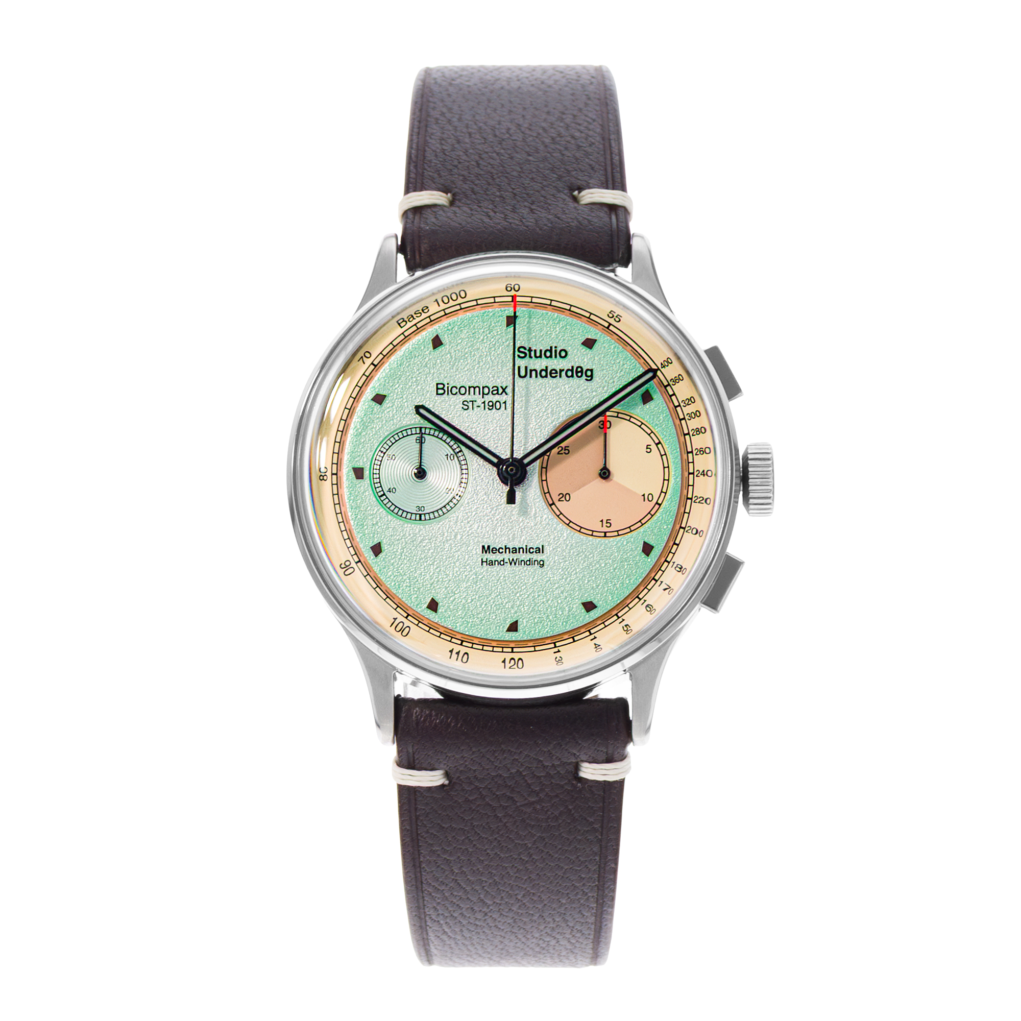 Studio Underd0g Mint Ch0c Chip ST-1901B 38mm Steel Chronograph Mens Watch Box thumbnail 2