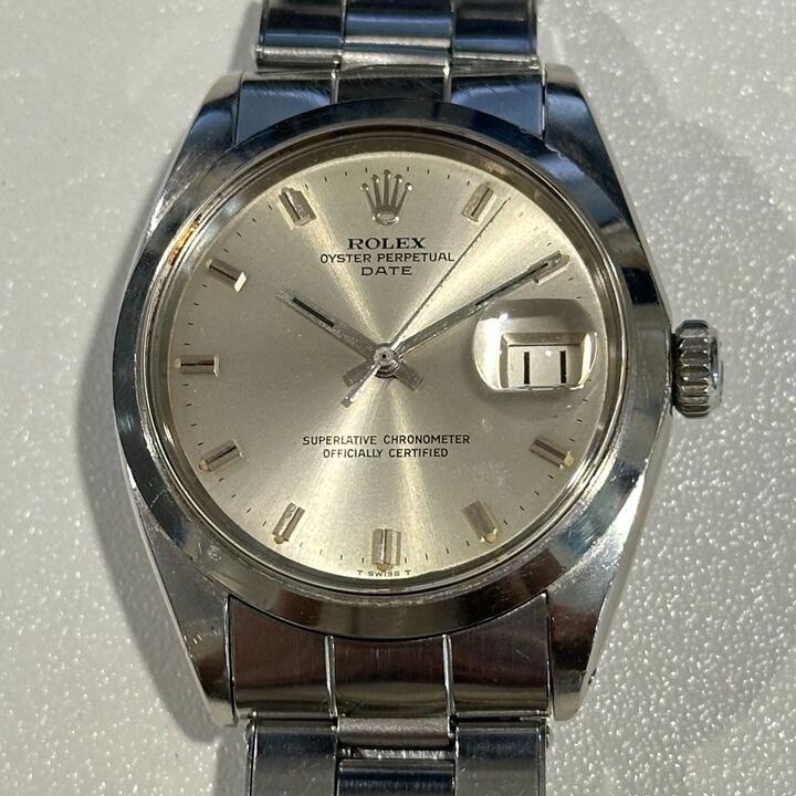 Rolex Oyster Perpetual Date 34 1500 Vintage Silver Dial Steel Mens Watch 1970 thumbnail 1