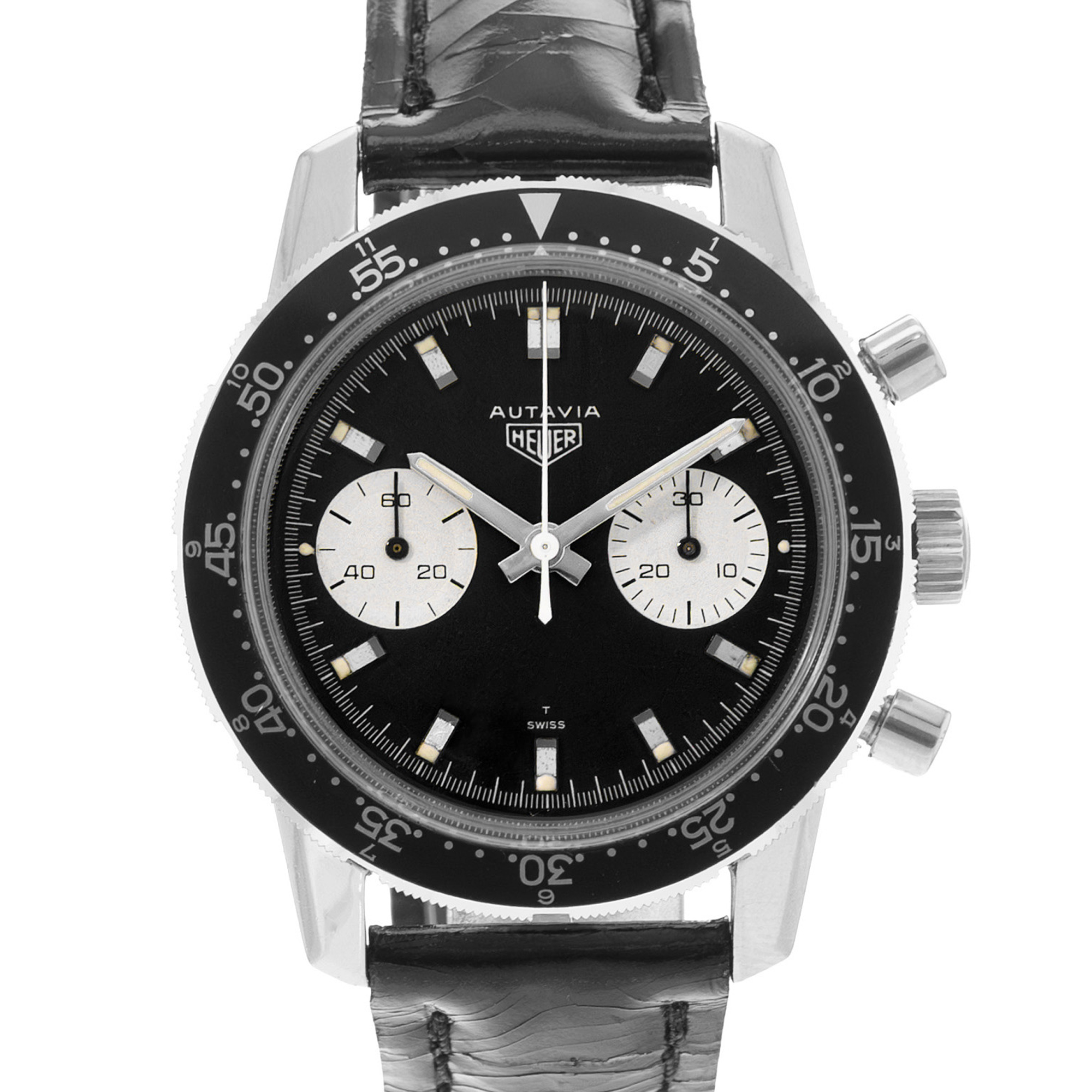 TAG Heuer Autavia 7763 40mm Vintage Black Steel Aluminum Manual Mens Watch 1965 thumbnail 1