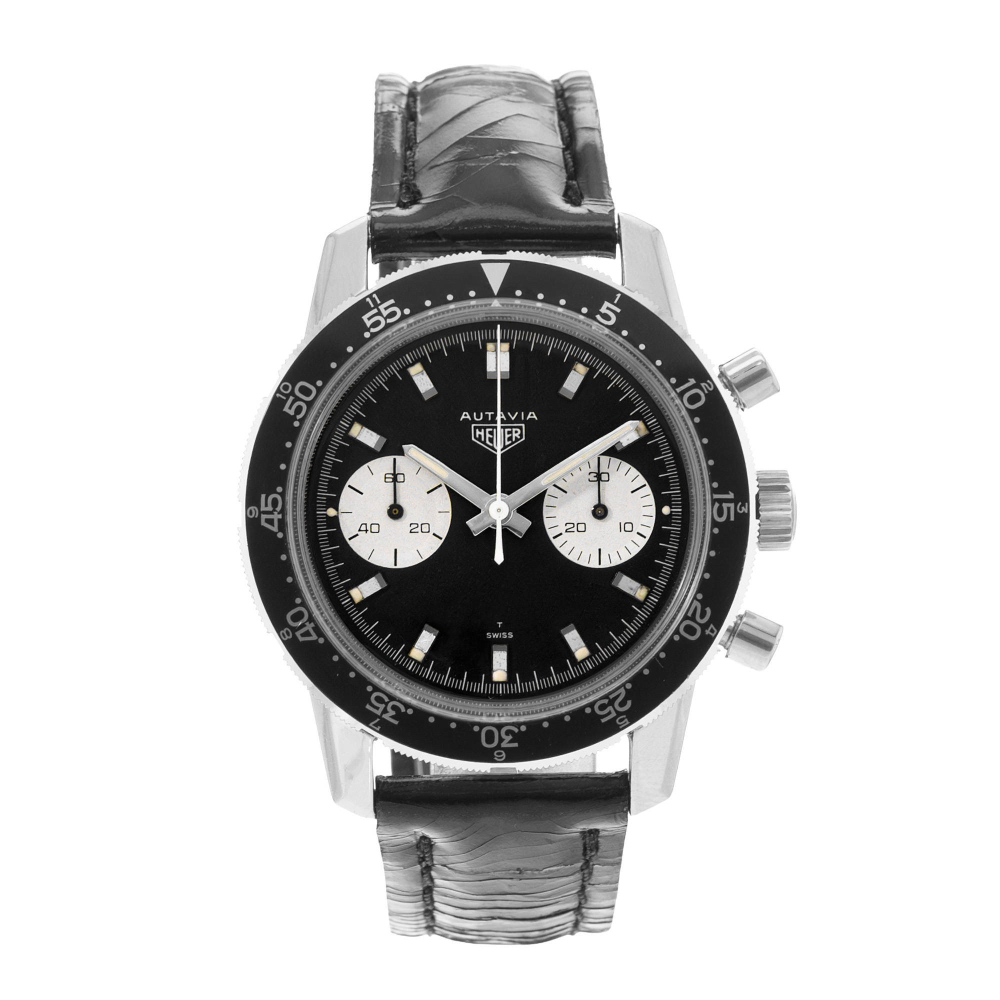 TAG Heuer Autavia 7763 40mm Vintage Black Steel Aluminum Manual Mens Watch 1965 thumbnail 2