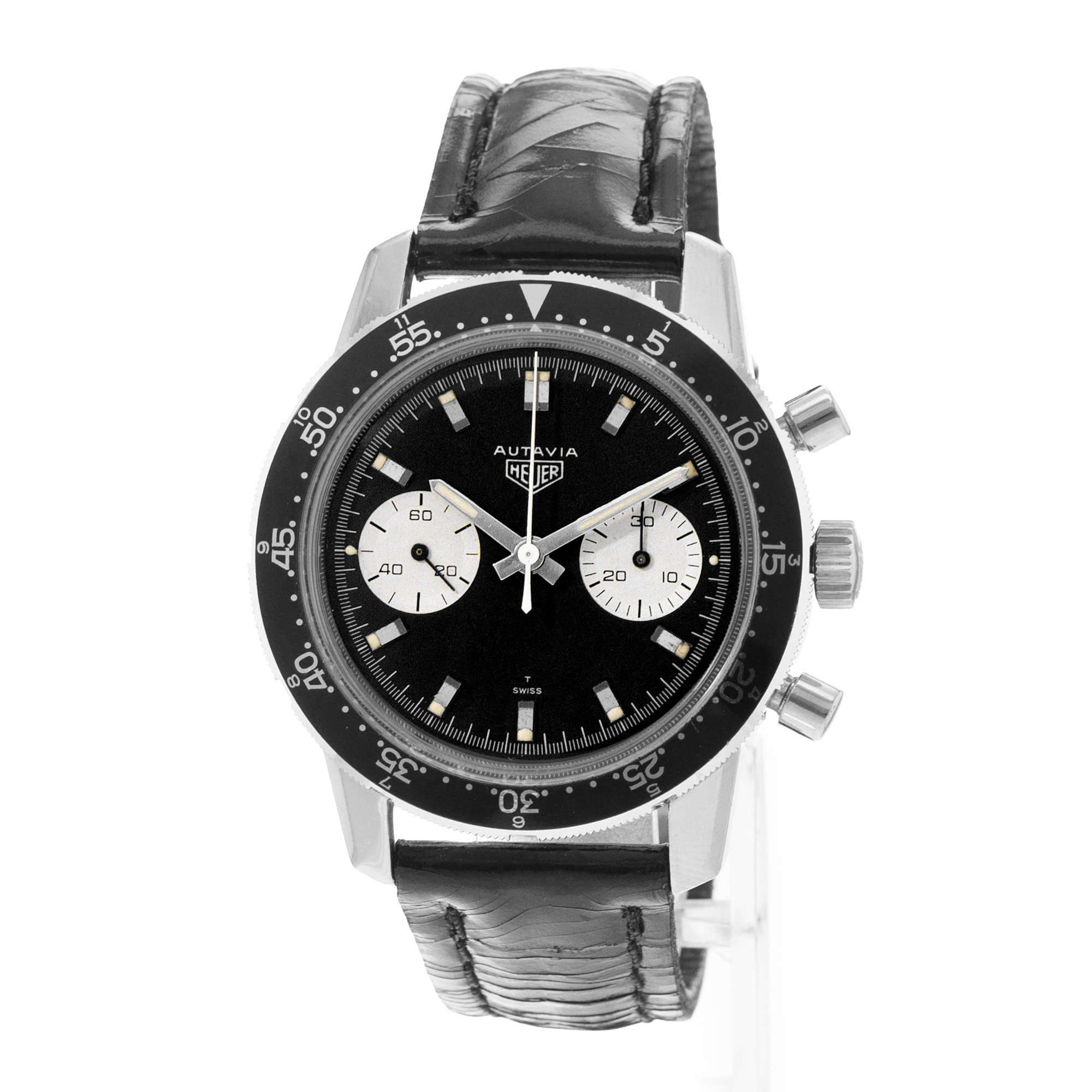 TAG Heuer Autavia 7763 40mm Vintage Black Steel Aluminum Manual Mens Watch 1965 thumbnail 3