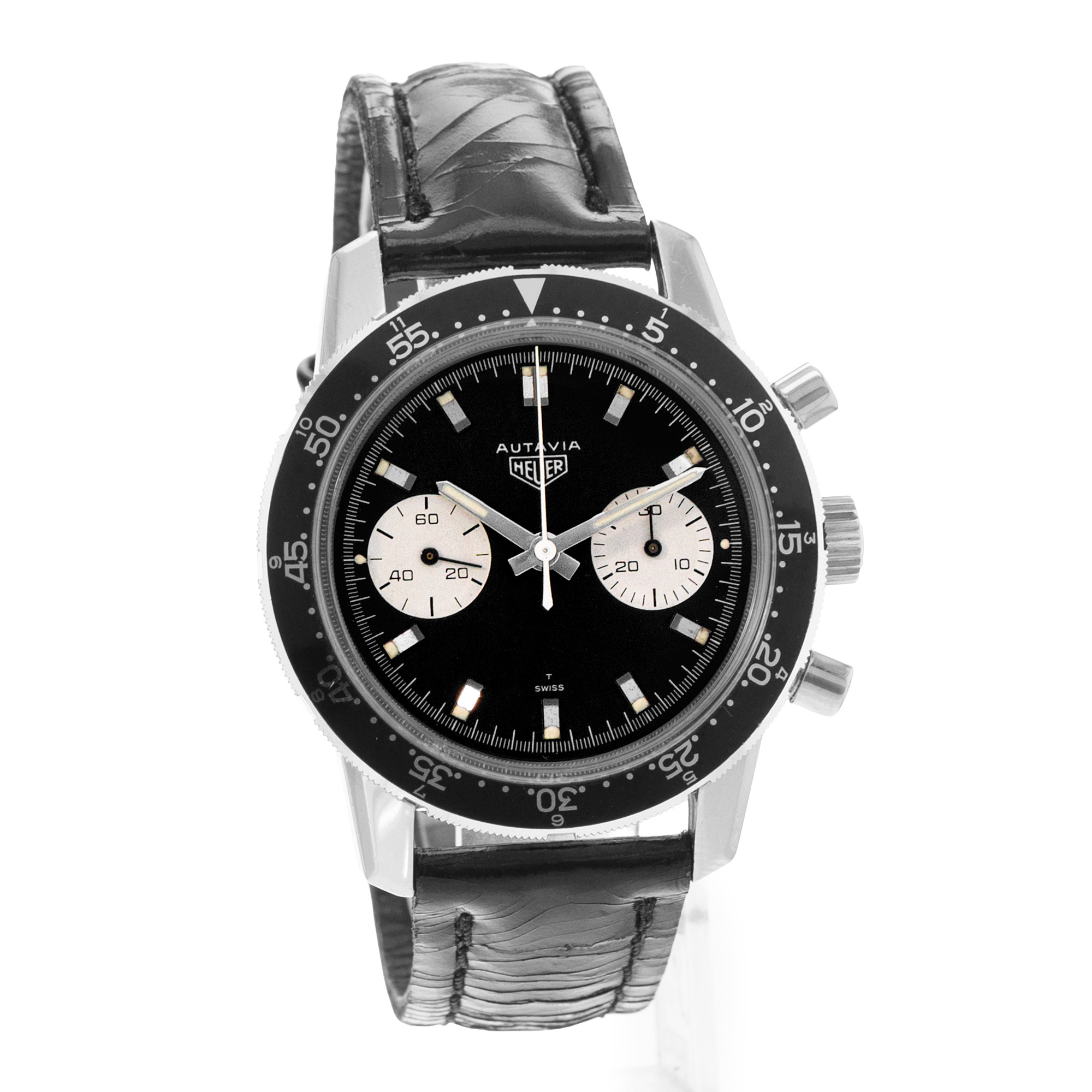 TAG Heuer Autavia 7763 40mm Vintage Black Steel Aluminum Manual Mens Watch 1965 thumbnail 6