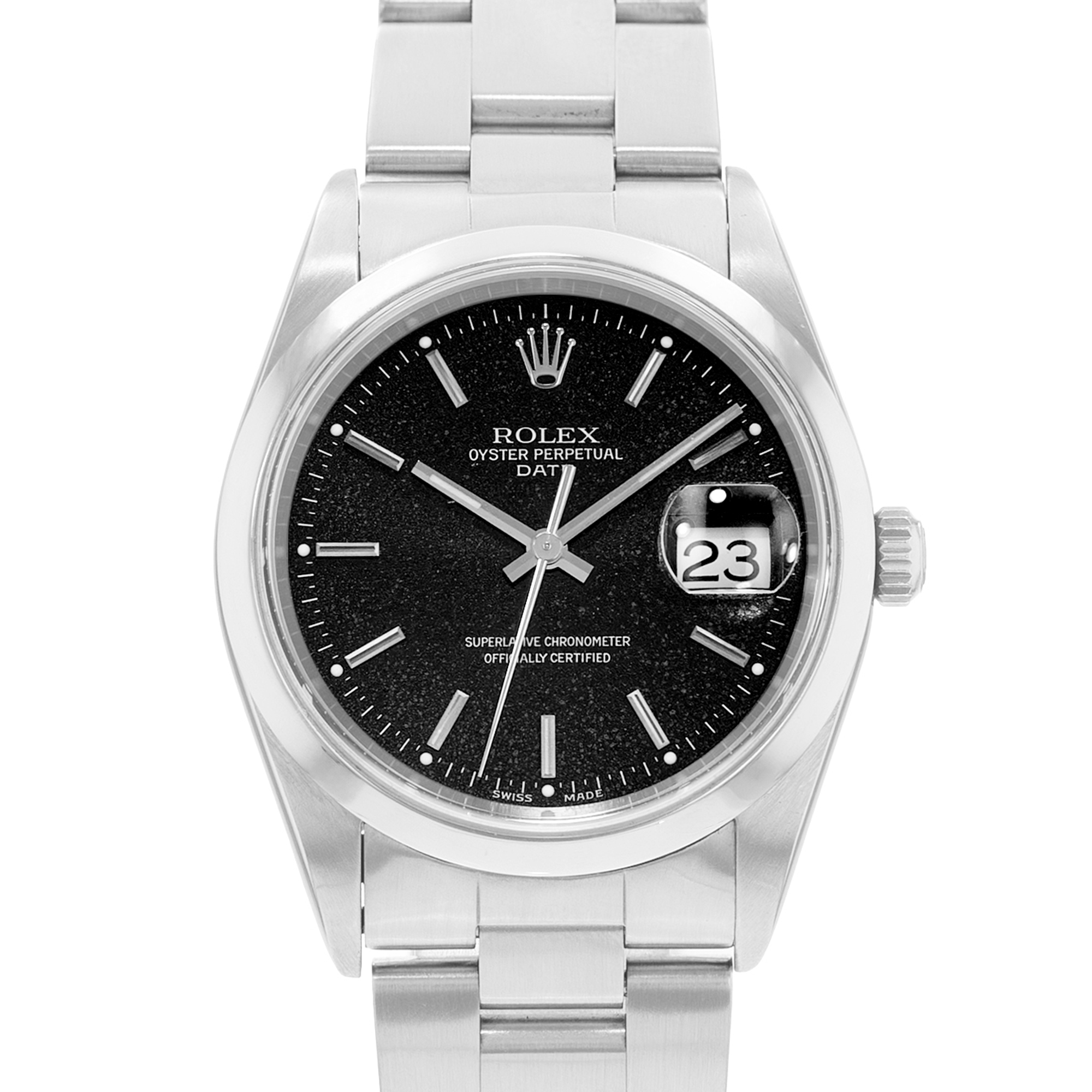 Rolex Oyster Perpetual Date 34 15200 Black Index Steel Mens Watch Papers 2001 thumbnail 1