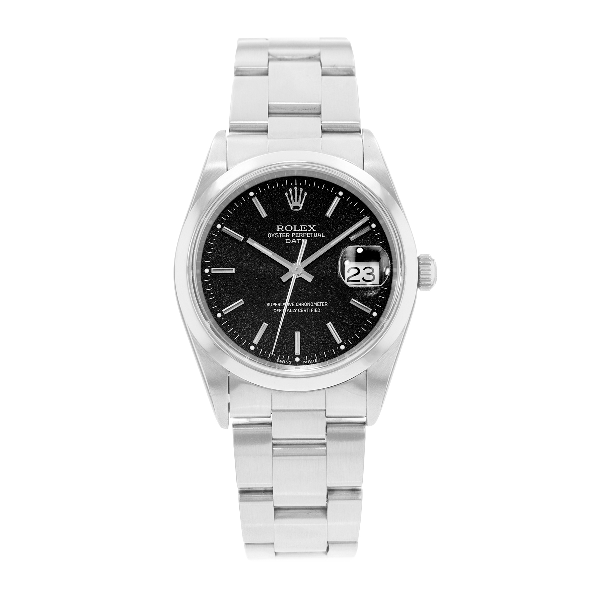 Rolex Oyster Perpetual Date 34 15200 Black Index Steel Mens Watch Papers 2001 thumbnail 2