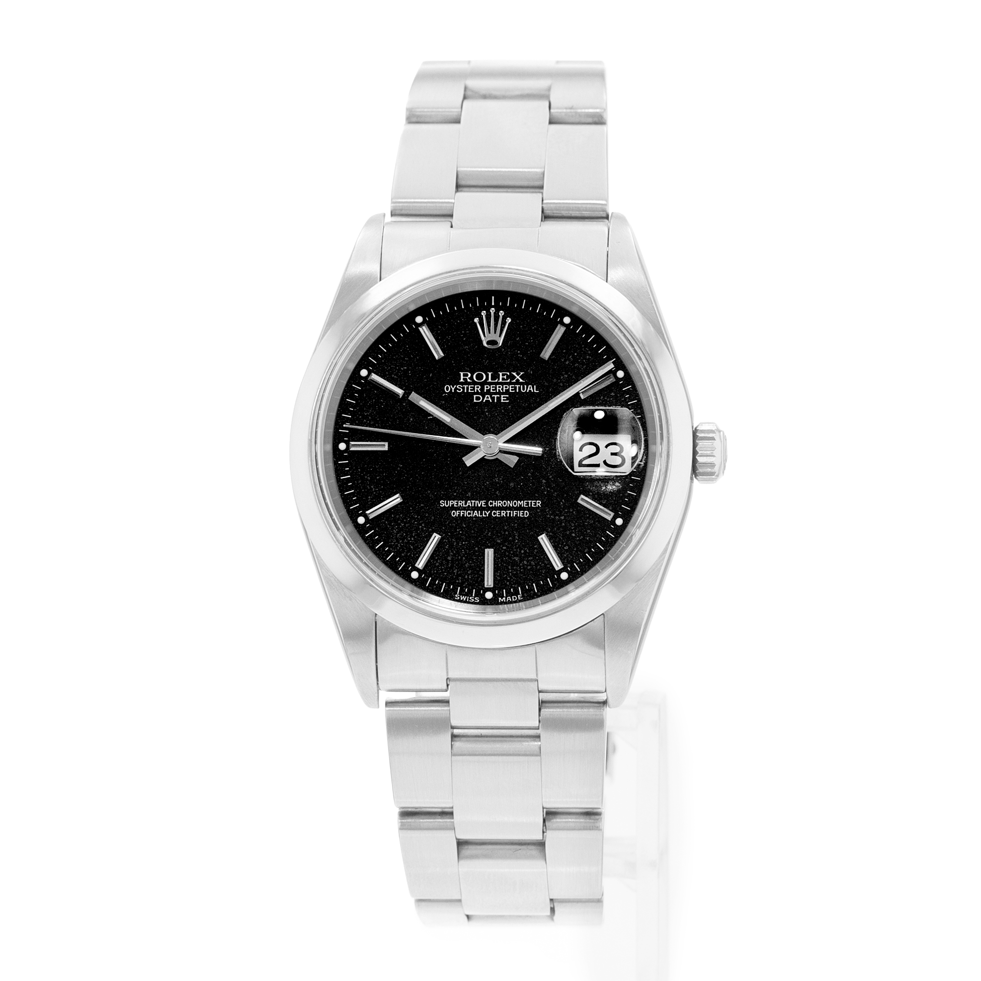 Rolex Oyster Perpetual Date 34 15200 Black Index Steel Mens Watch Papers 2001 thumbnail 4
