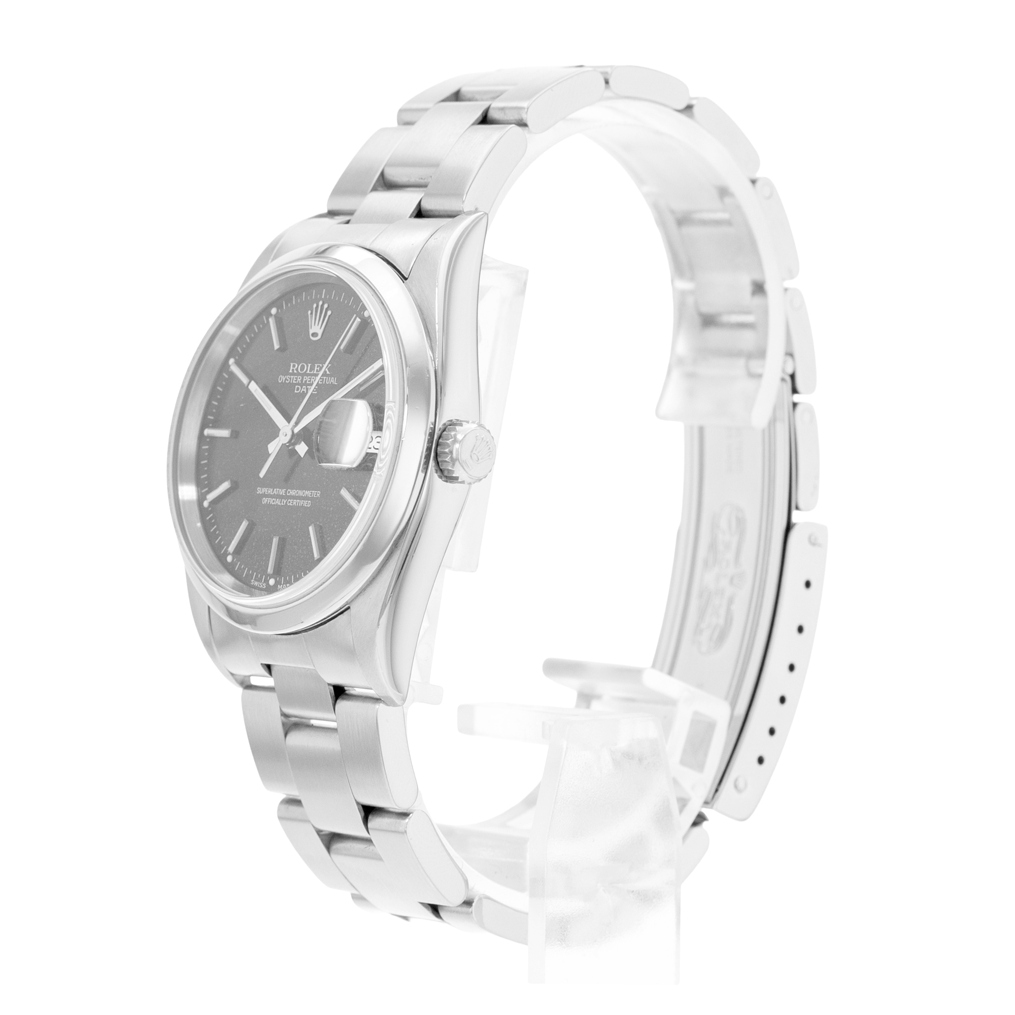Rolex Oyster Perpetual Date 34 15200 Black Index Steel Mens Watch Papers 2001 thumbnail 5