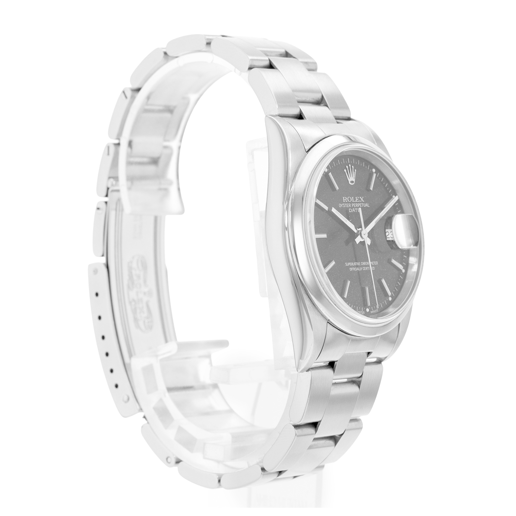Rolex Oyster Perpetual Date 34 15200 Black Index Steel Mens Watch Papers 2001 thumbnail 6