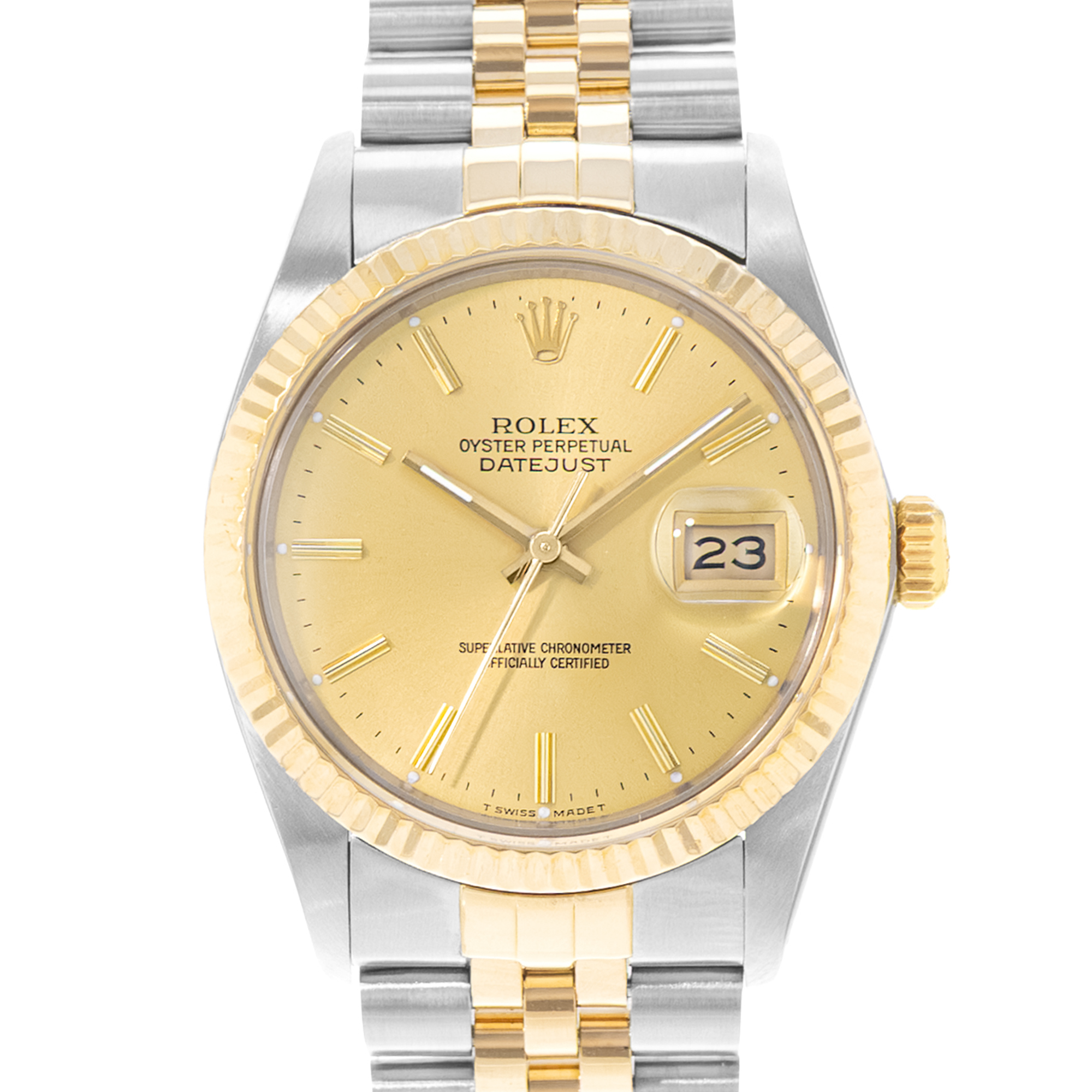 Rolex Datejust 36 16013 Champagne Steel 18k Yellow Gold Mens Watch Papers 1988 thumbnail 1