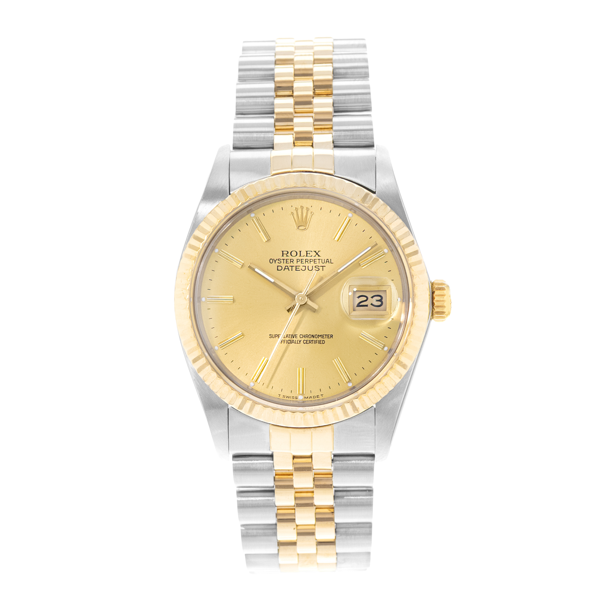 Rolex Datejust 36 16013 Champagne Steel 18k Yellow Gold Mens Watch Papers 1988 thumbnail 2
