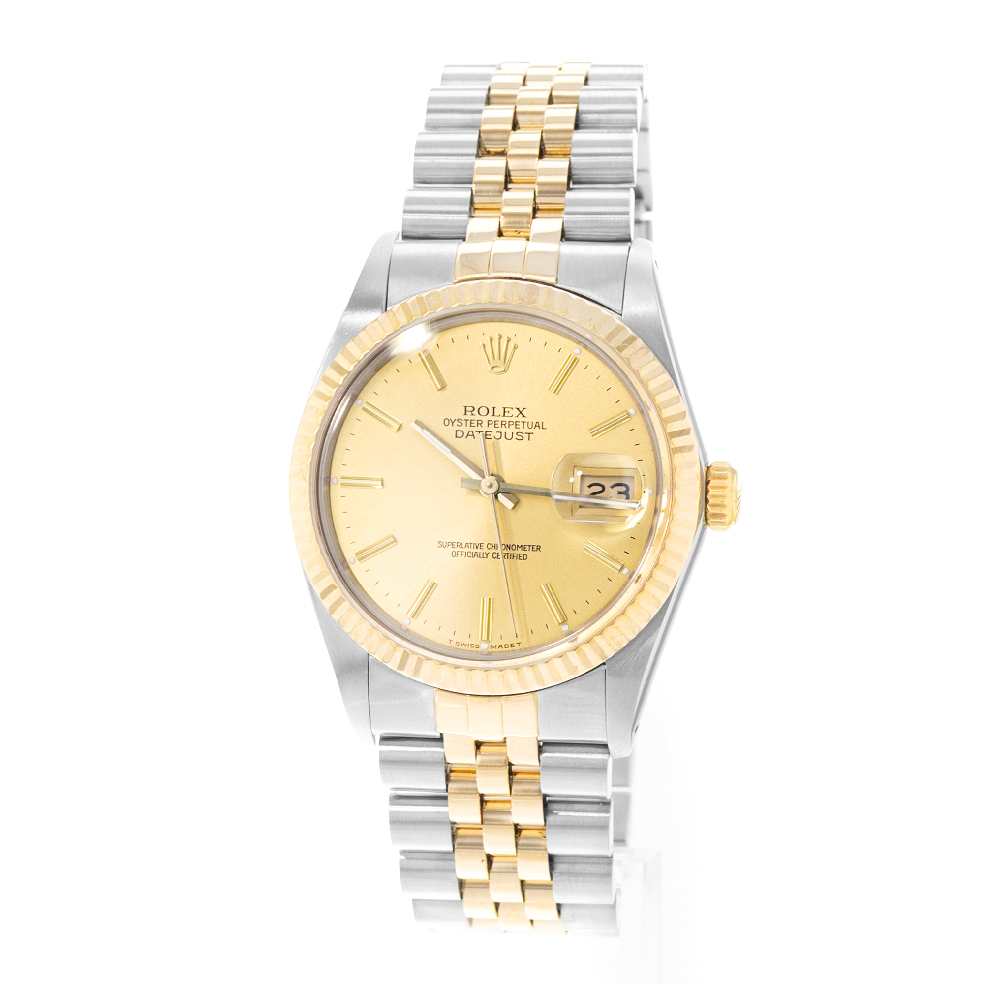 Rolex Datejust 36 16013 Champagne Steel 18k Yellow Gold Mens Watch Papers 1988 thumbnail 4