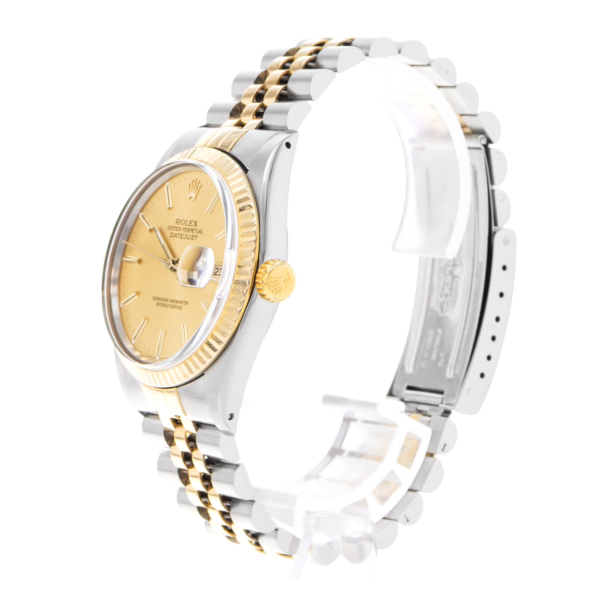 Rolex Datejust 36 16013 Champagne Steel 18k Yellow Gold Mens Watch Papers 1988 thumbnail 5