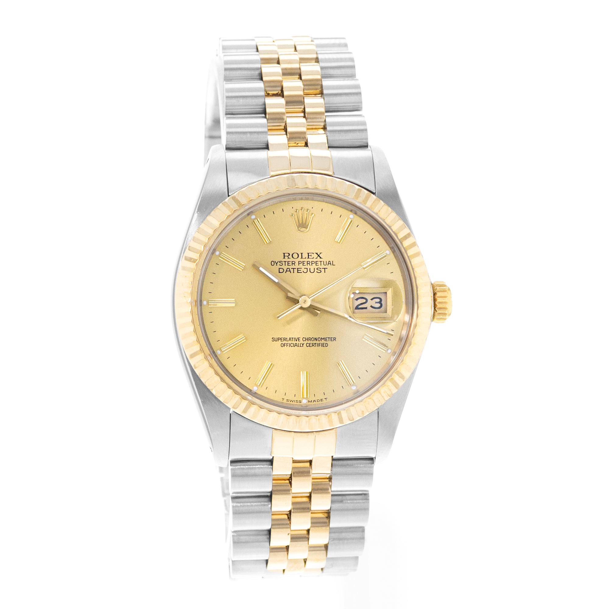 Rolex Datejust 36 16013 Champagne Steel 18k Yellow Gold Mens Watch Papers 1988 thumbnail 7