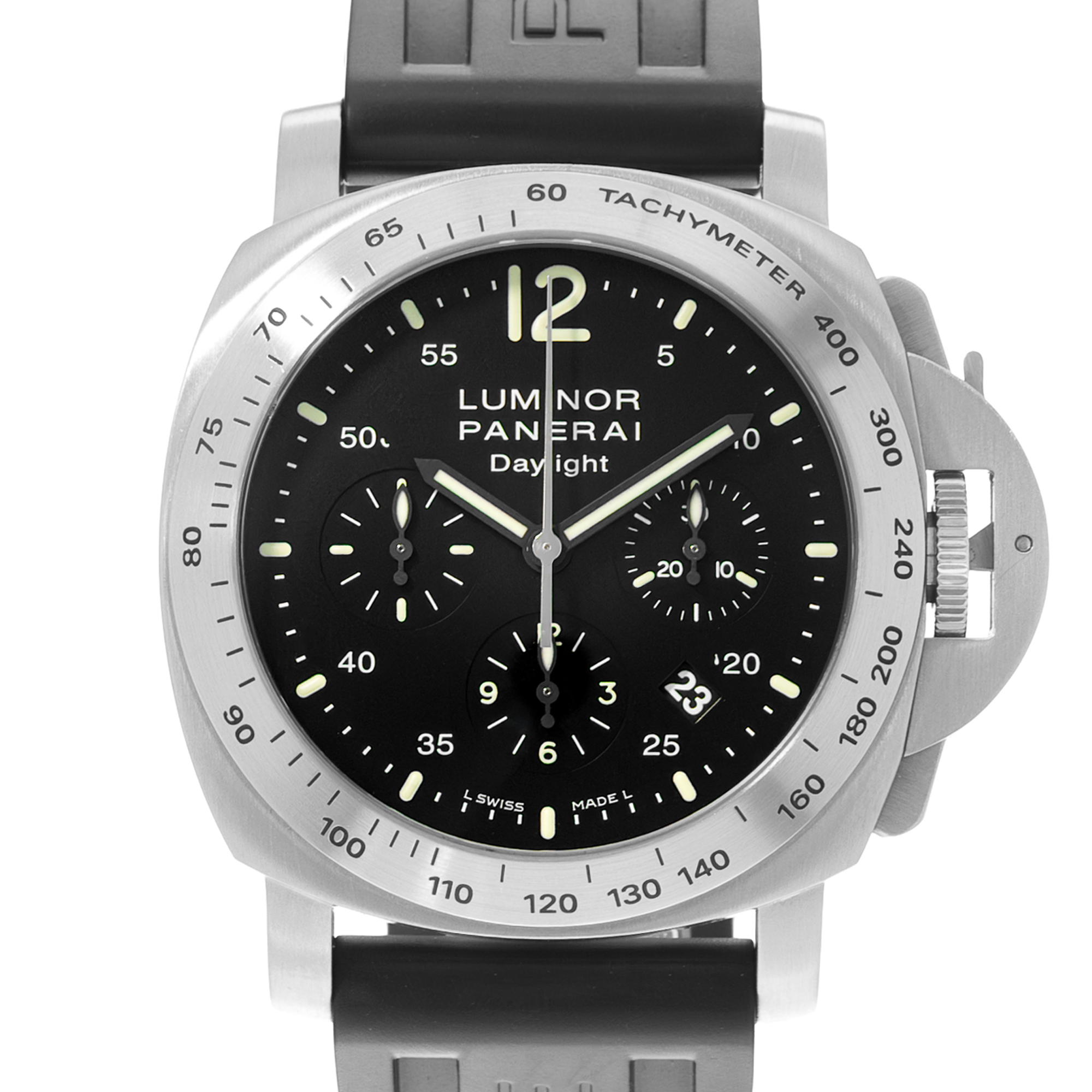 Panerai Luminor Chrono PAM00250 44mm Black Arabic Dial Steel Mens Watch thumbnail 1