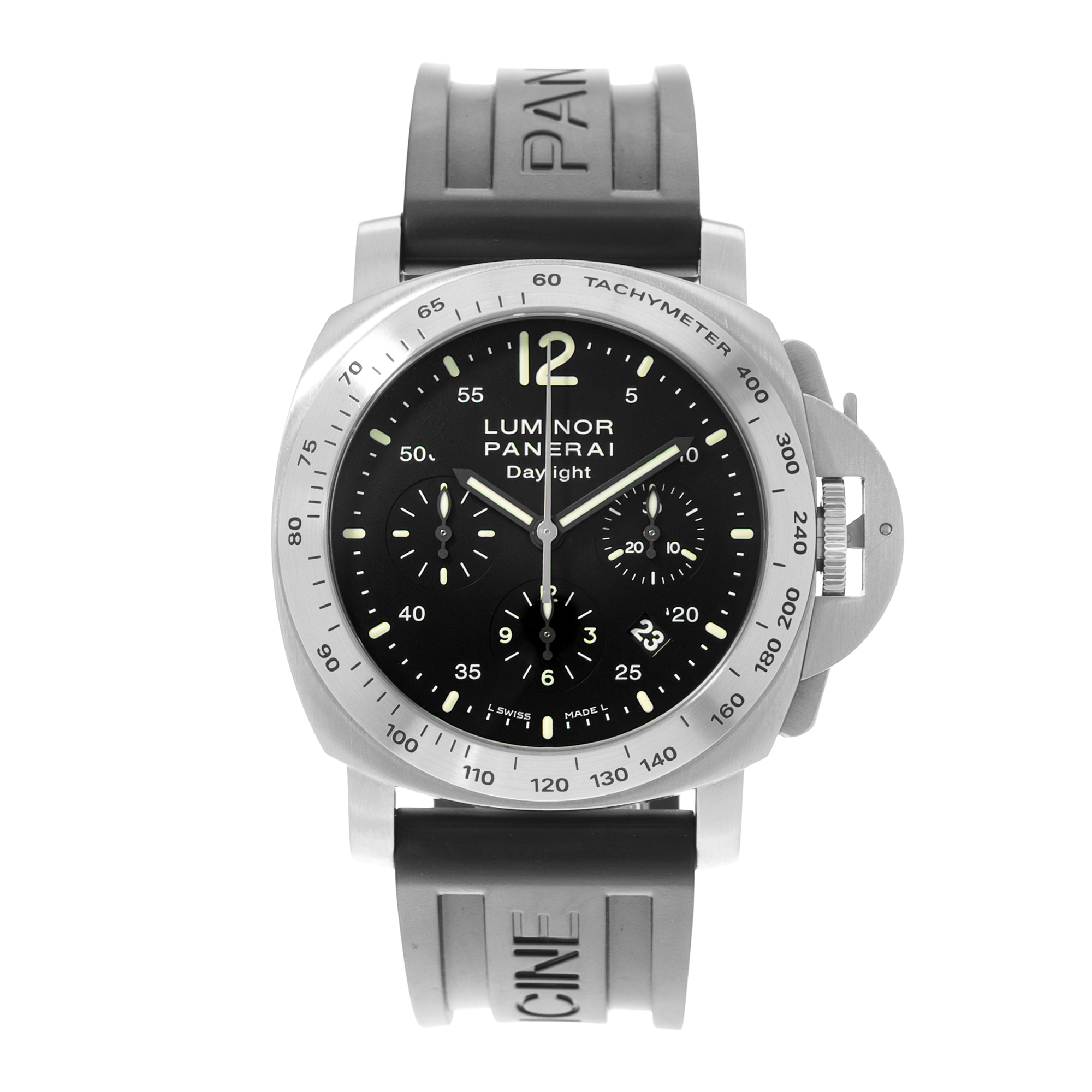 Panerai Luminor Chrono PAM00250 44mm Black Arabic Dial Steel Mens Watch thumbnail 2