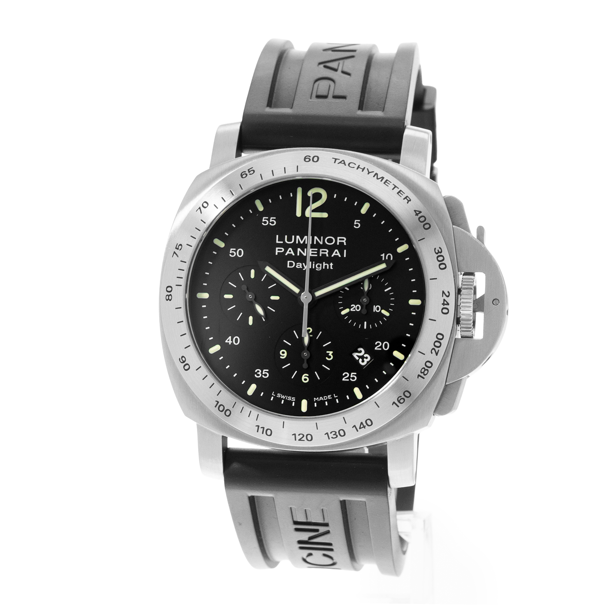 Panerai Luminor Chrono PAM00250 44mm Black Arabic Dial Steel Mens Watch thumbnail 3