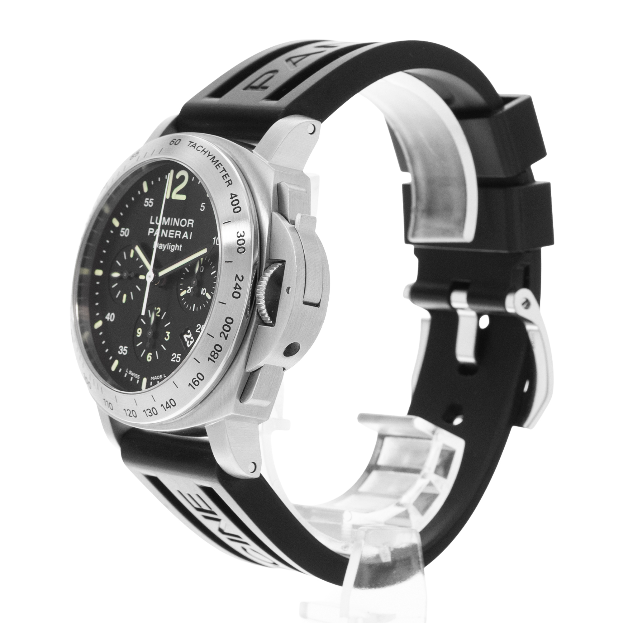 Panerai Luminor Chrono PAM00250 44mm Black Arabic Dial Steel Mens Watch thumbnail 4