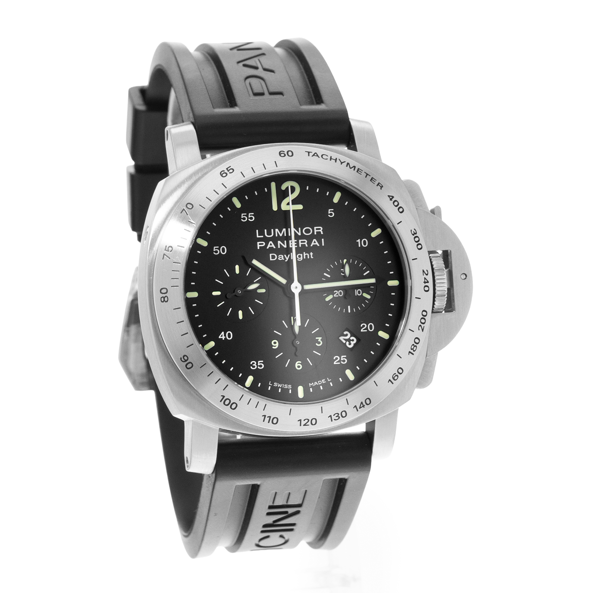 Panerai Luminor Chrono PAM00250 44mm Black Arabic Dial Steel Mens Watch thumbnail 6