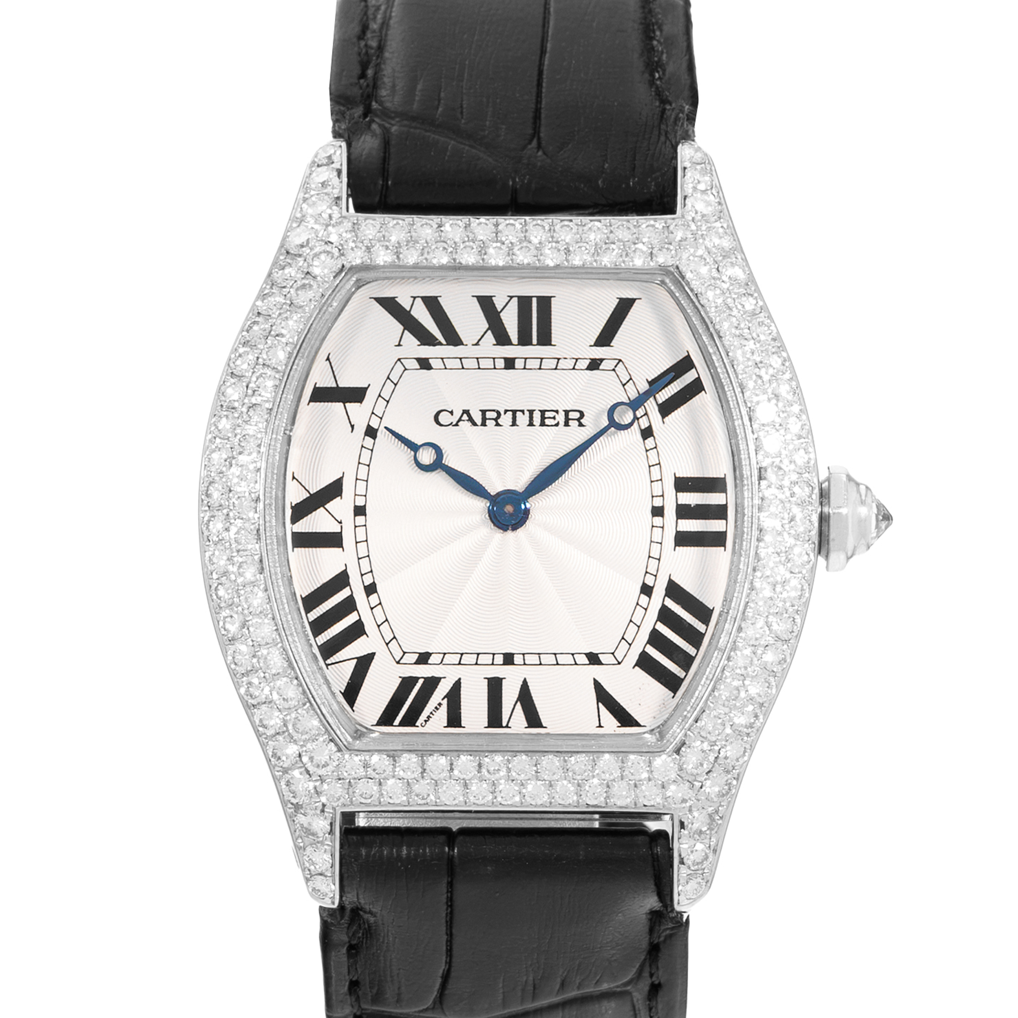 Cartier Tortue WA503851 2497 35mm Large Silver White Gold Diamonds Mens Watch thumbnail 1
