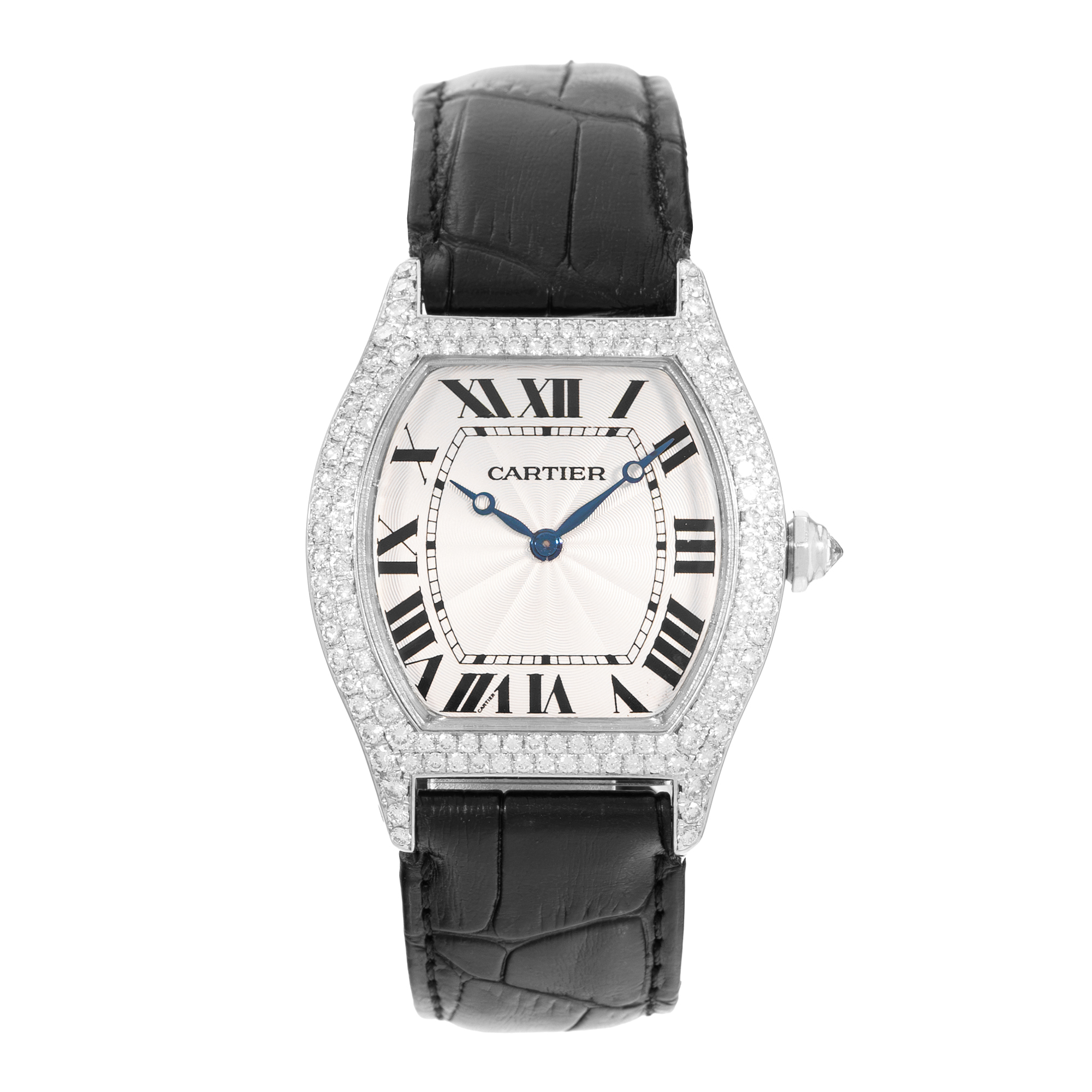 Cartier Tortue WA503851 2497 35mm Large Silver White Gold Diamonds Mens Watch thumbnail 2