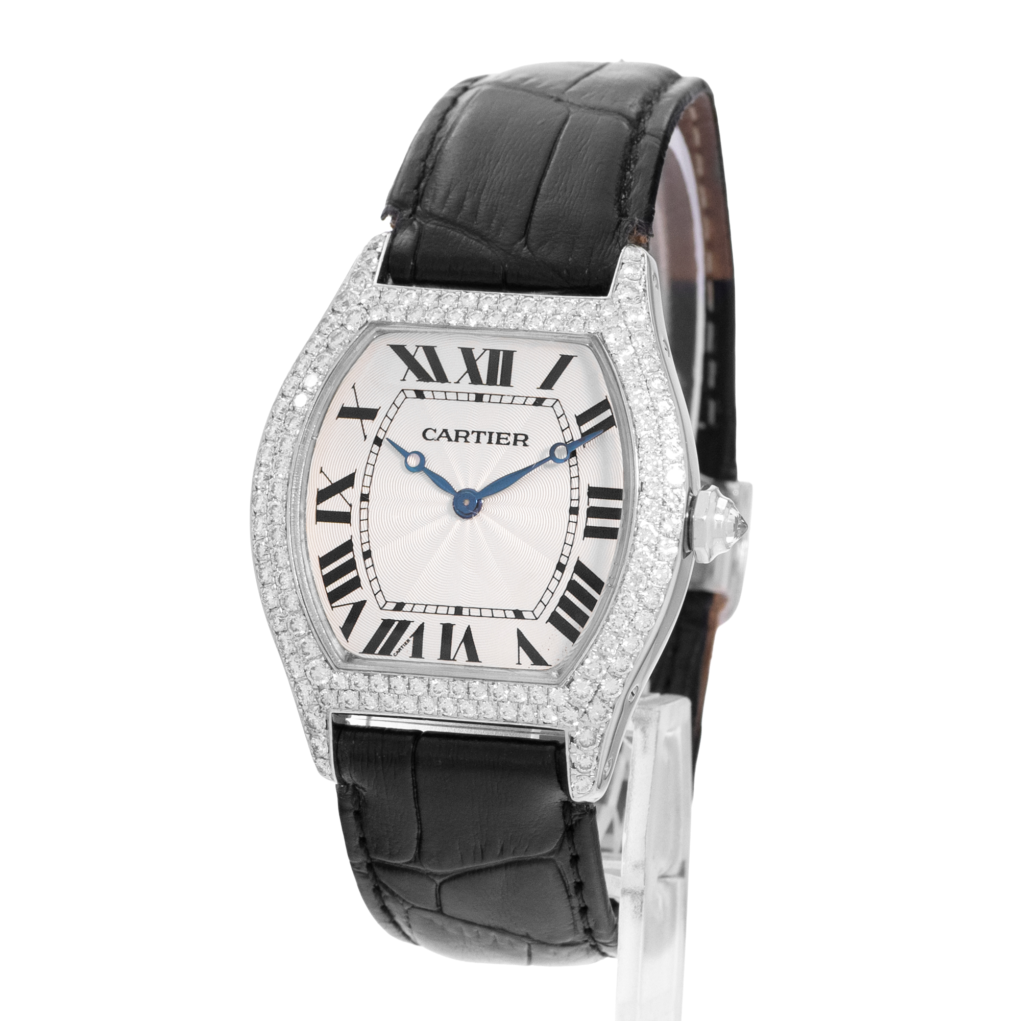 Cartier Tortue WA503851 2497 35mm Large Silver White Gold Diamonds Mens Watch thumbnail 3