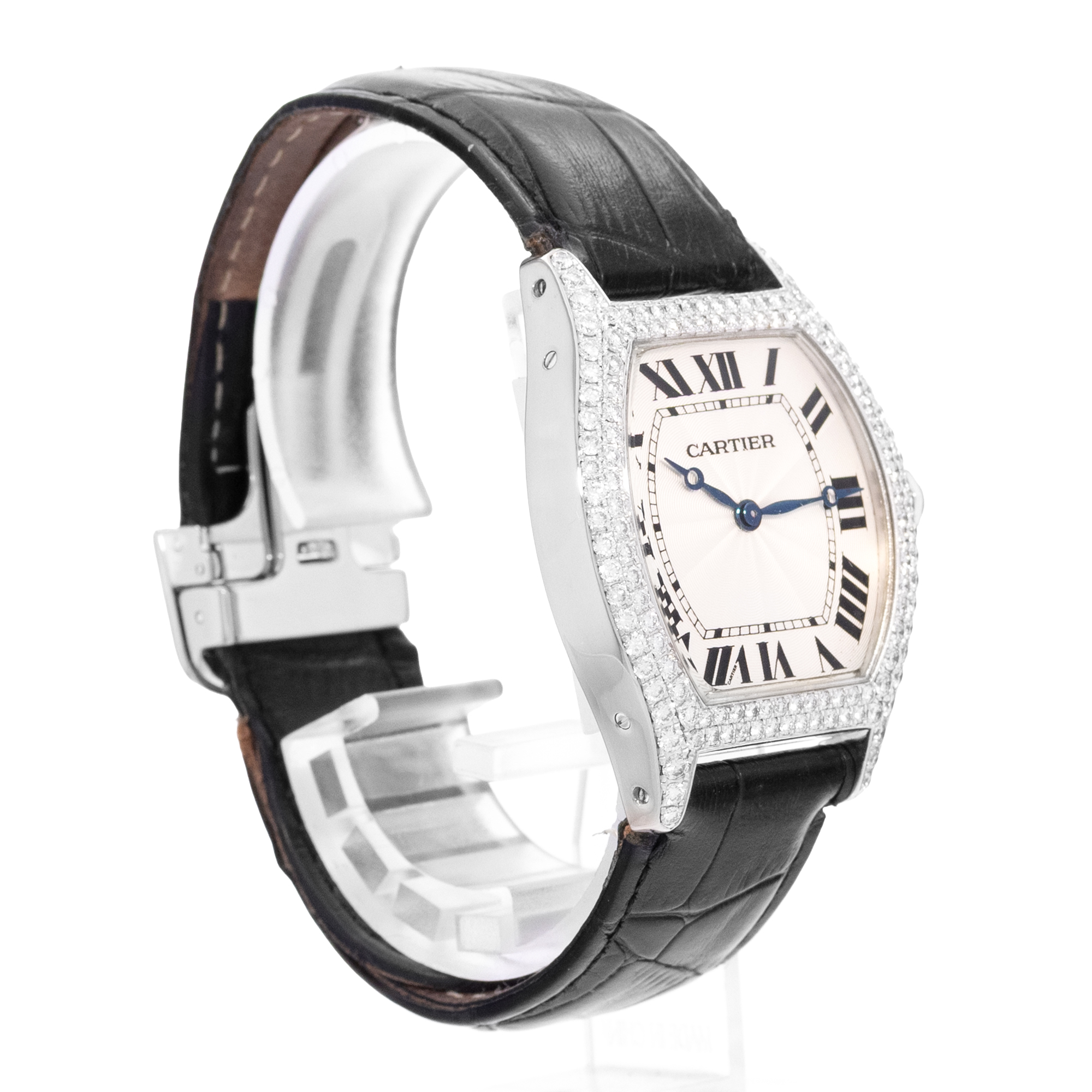 Cartier Tortue WA503851 2497 35mm Large Silver White Gold Diamonds Mens Watch thumbnail 5