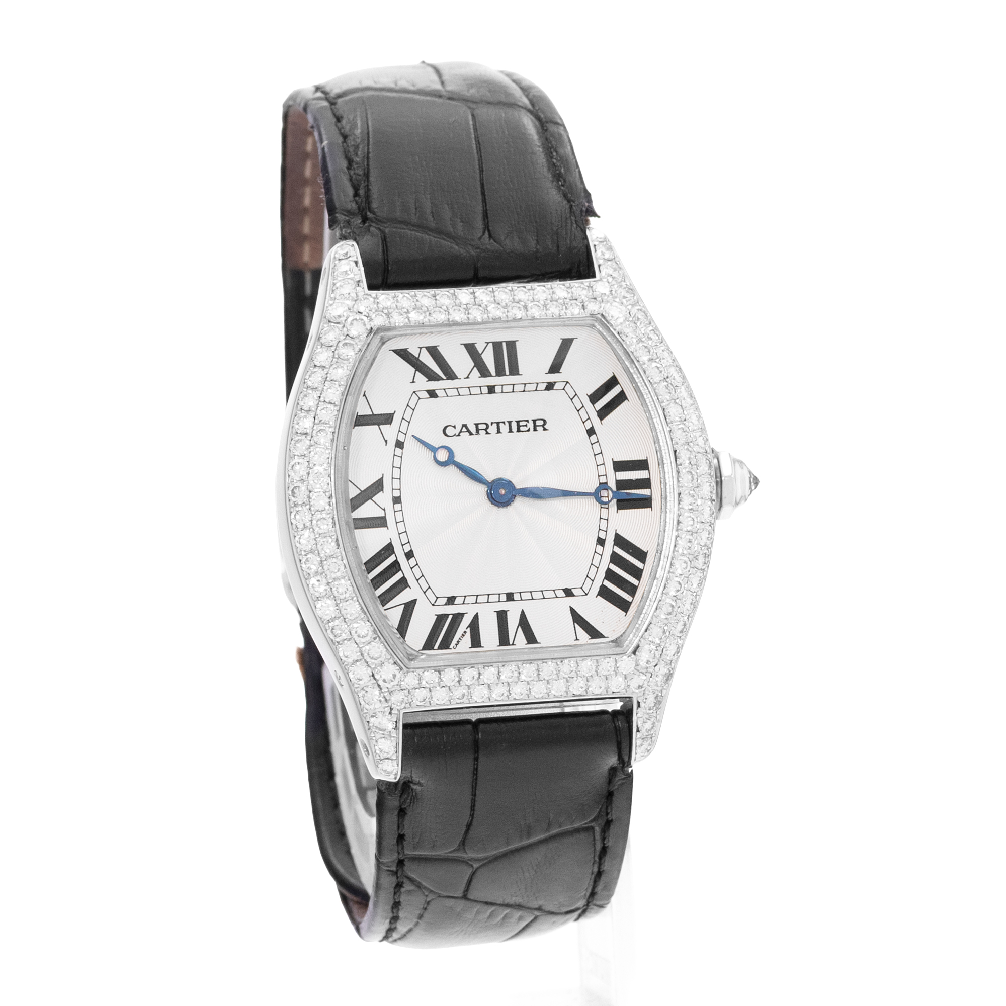Cartier Tortue WA503851 2497 35mm Large Silver White Gold Diamonds Mens Watch thumbnail 6
