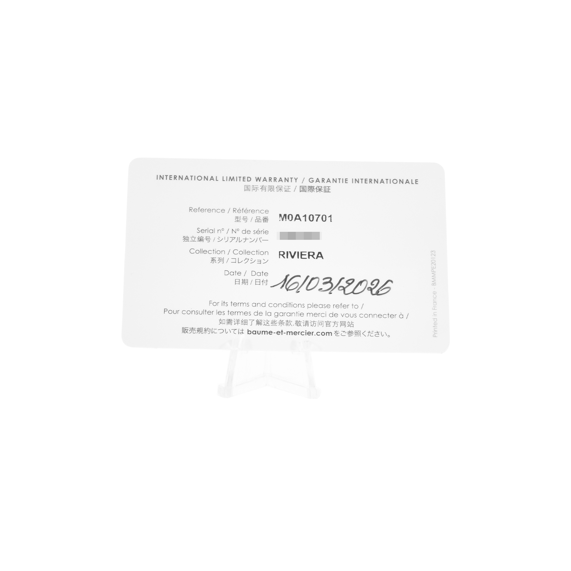 Baume & Mercier Riviera M0A10701 42mm Blue Steel Mens Watc Box Card thumbnail 3