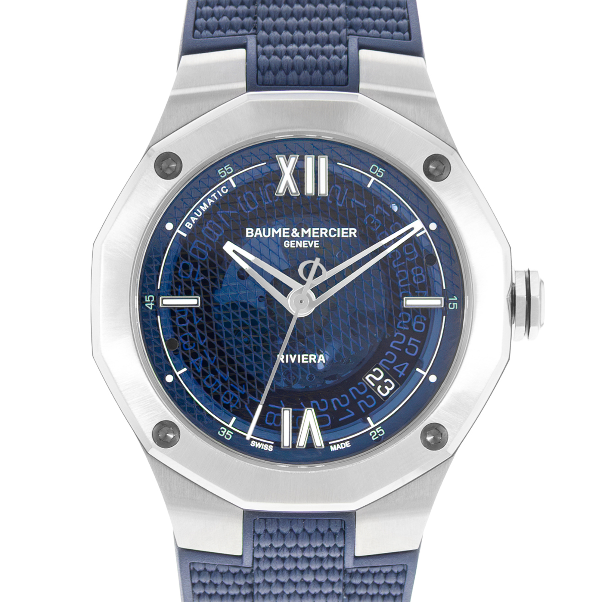 Baume & Mercier Riviera M0A10701 42mm Blue Steel Mens Watc Box Card thumbnail 1