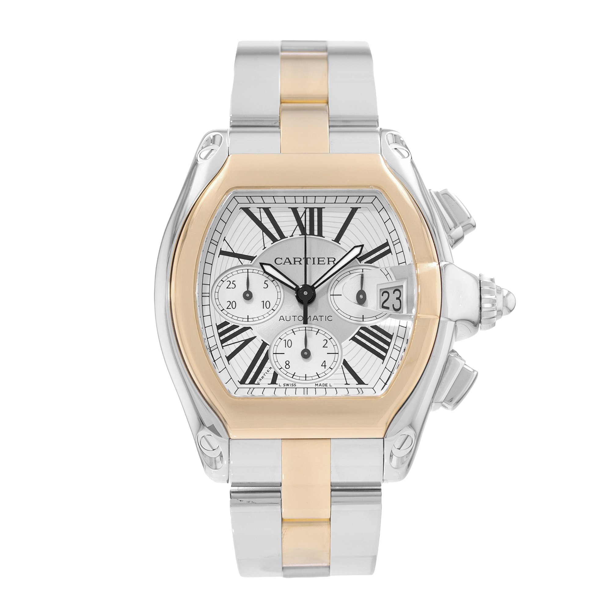 Cartier Roadster W62027Z1 2618 43mm XL Silver Yellow Gold Mens Watch Papers thumbnail 2
