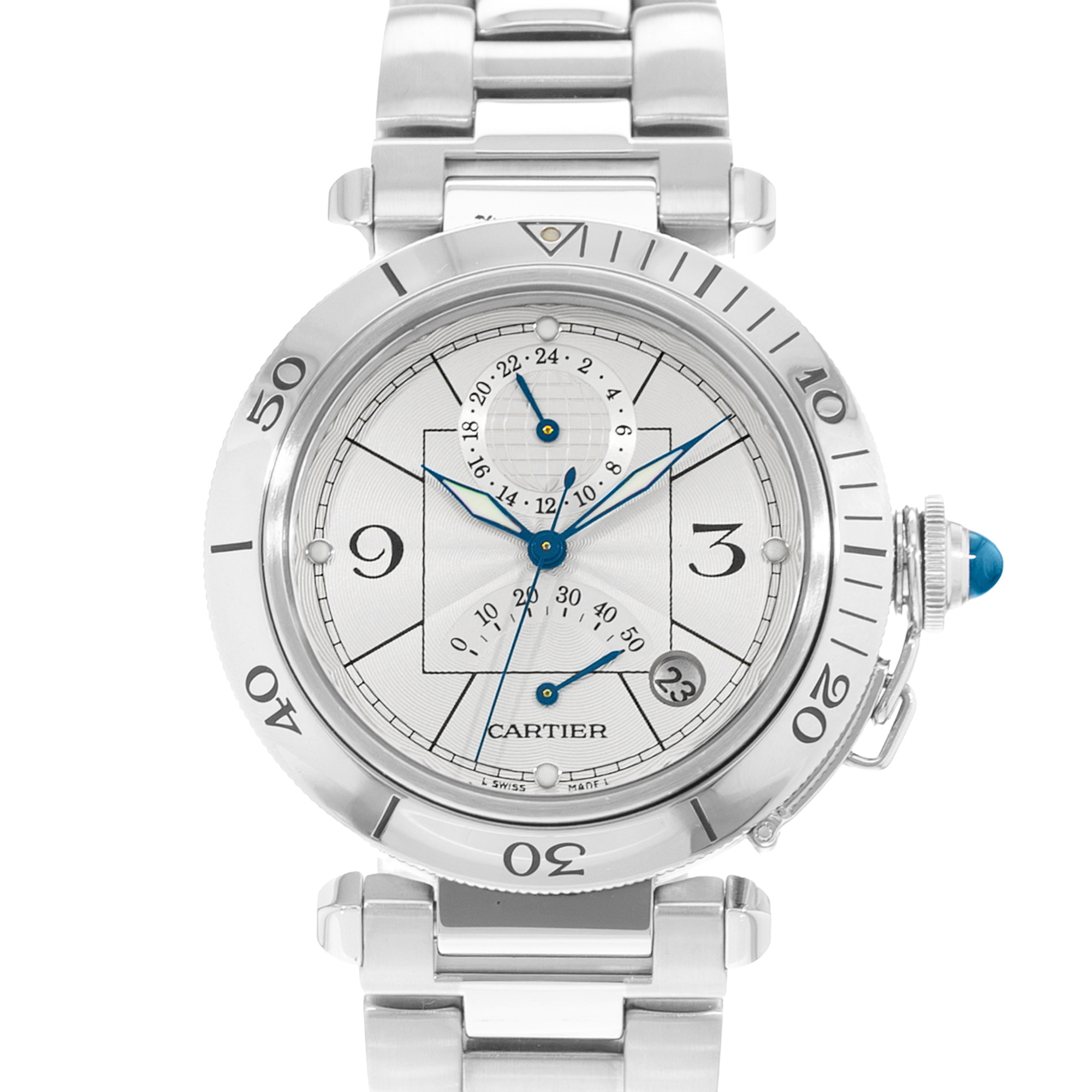 Cartier Pasha W31037H3 2389 38mm Silver Dial Steel Automatic Mens Watch Box thumbnail 1