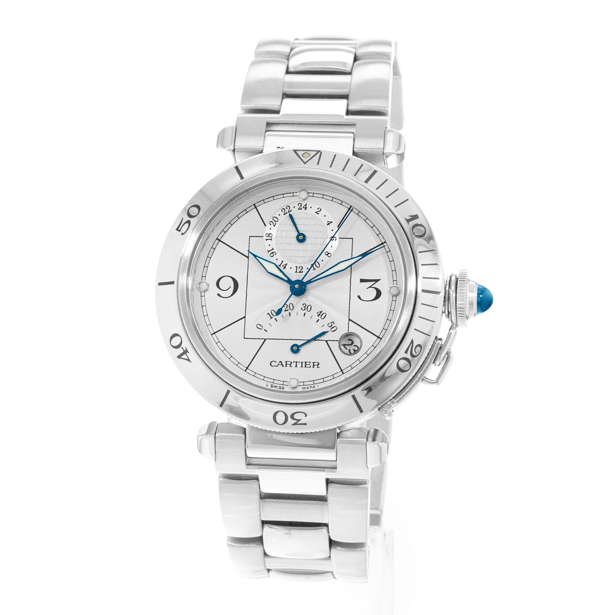 Cartier Pasha W31037H3 2389 38mm Silver Dial Steel Automatic Mens Watch Box thumbnail 3