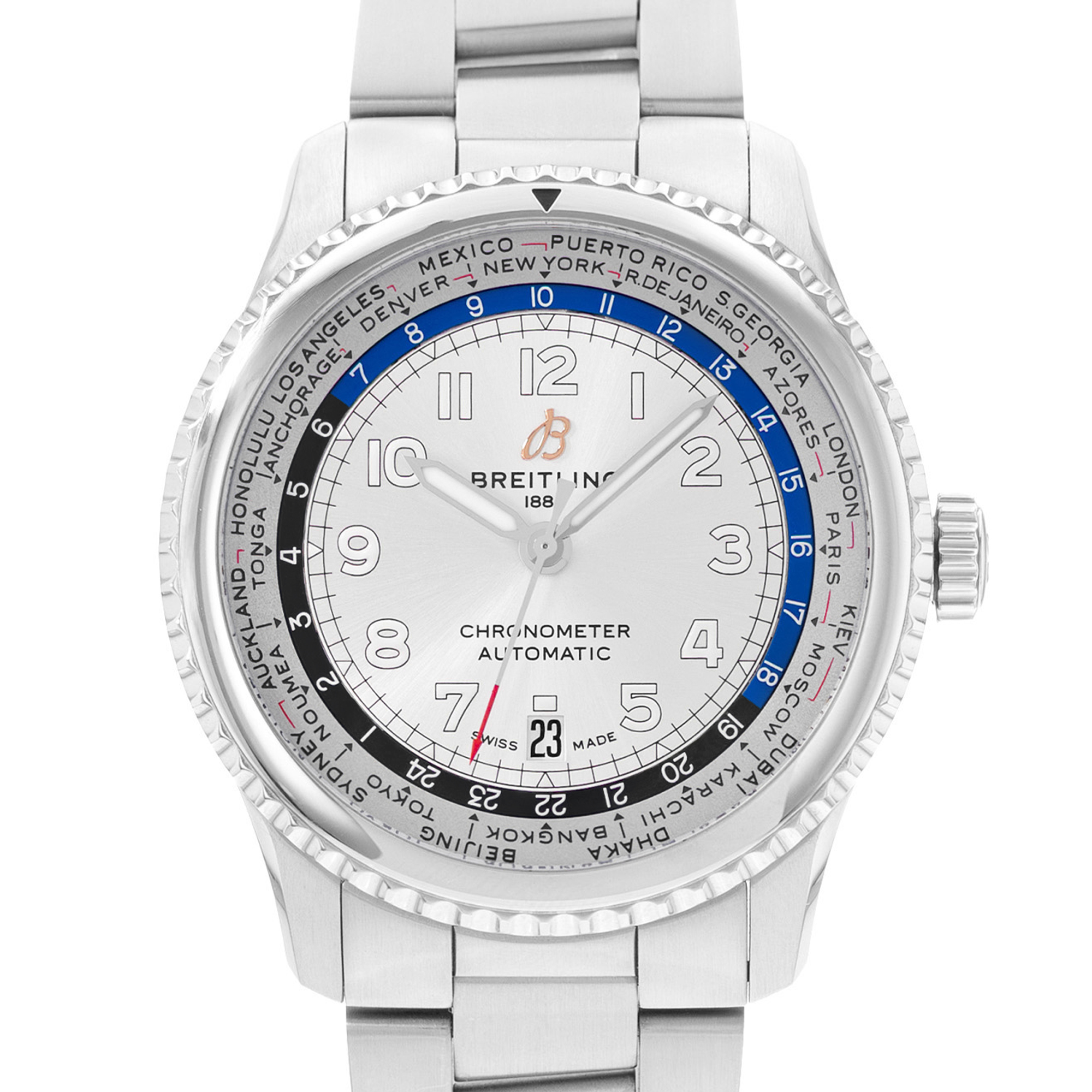 Breitling Aviator 8 AB3521U01G1A1 43mm Silver Dial Steel Mens Watch Box Card thumbnail 1