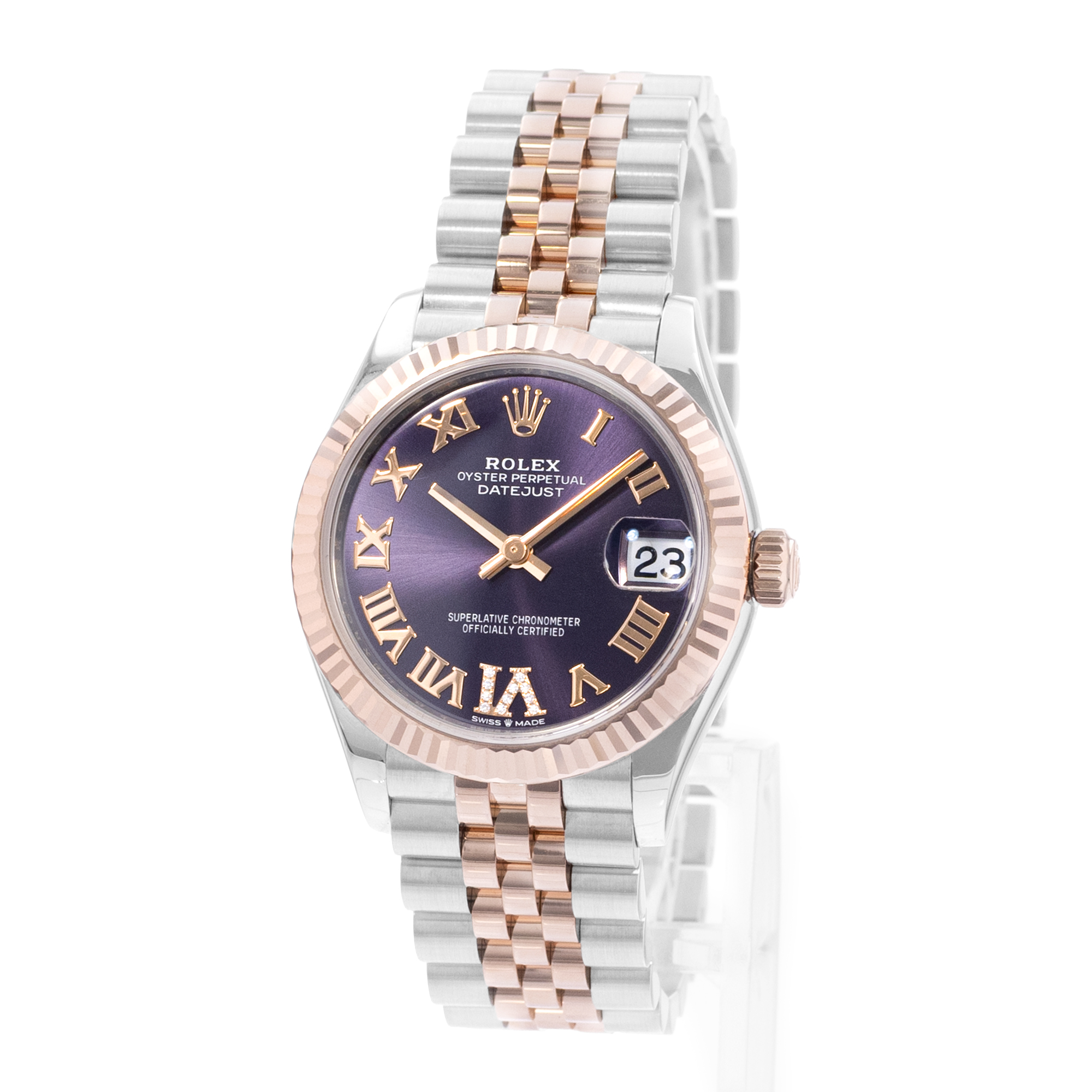 Rolex Datejust 31 278271 Purple Roman Diamond Steel Gold Ladies Watch Card 2021 thumbnail 4