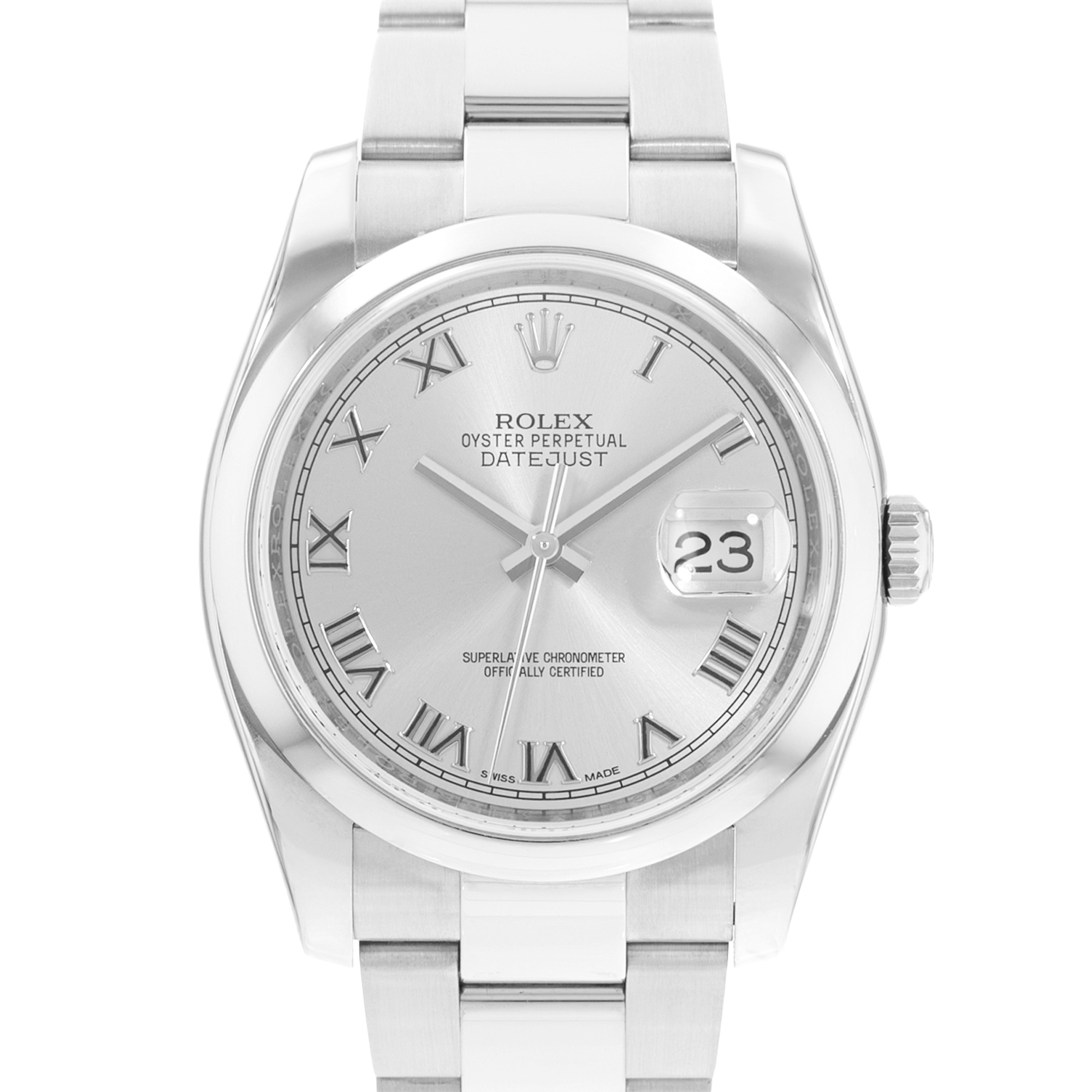 Rolex Datejust 36 116200 Silver Roman Steel Oyster Mens Watch Card 2014 thumbnail 1