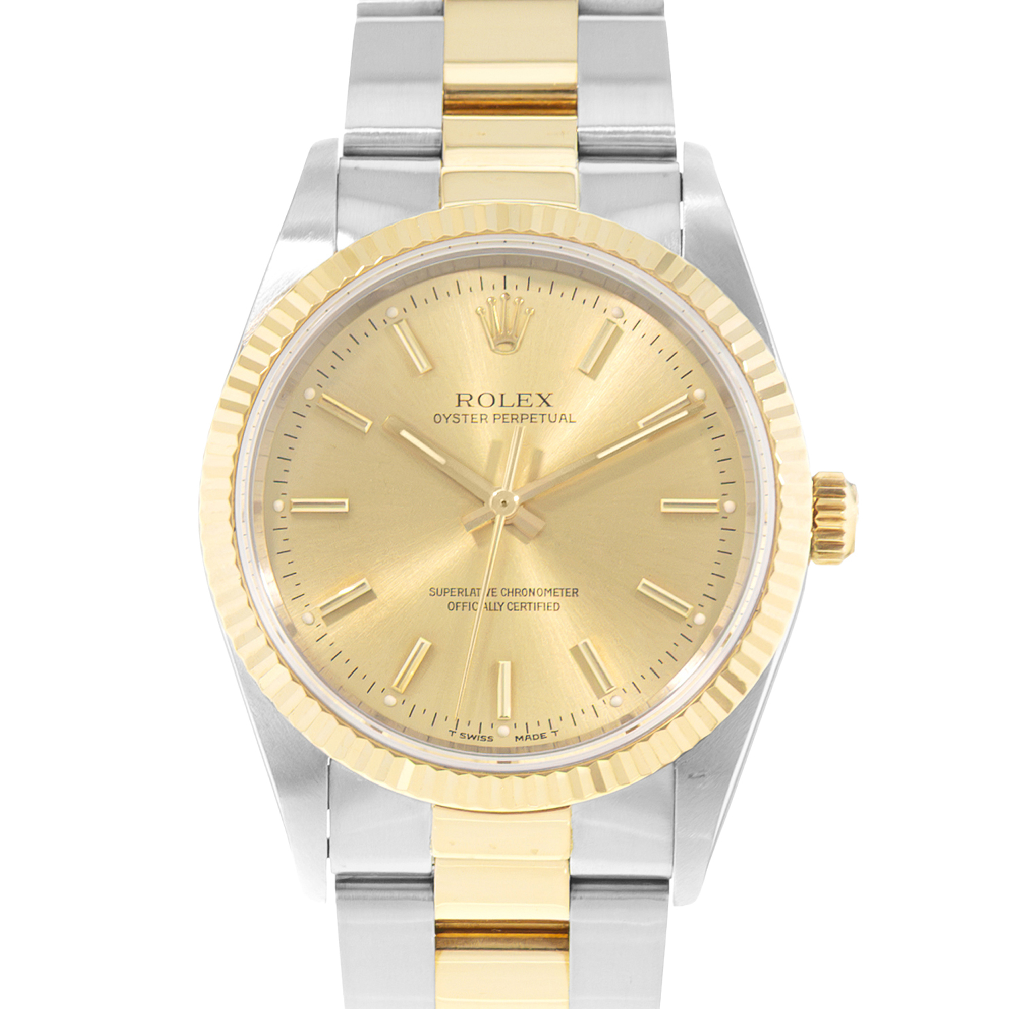 Rolex Oyster Perpetual 34 14233 Champagne Steel Yellow Gold Oyster Mens Watch thumbnail 1