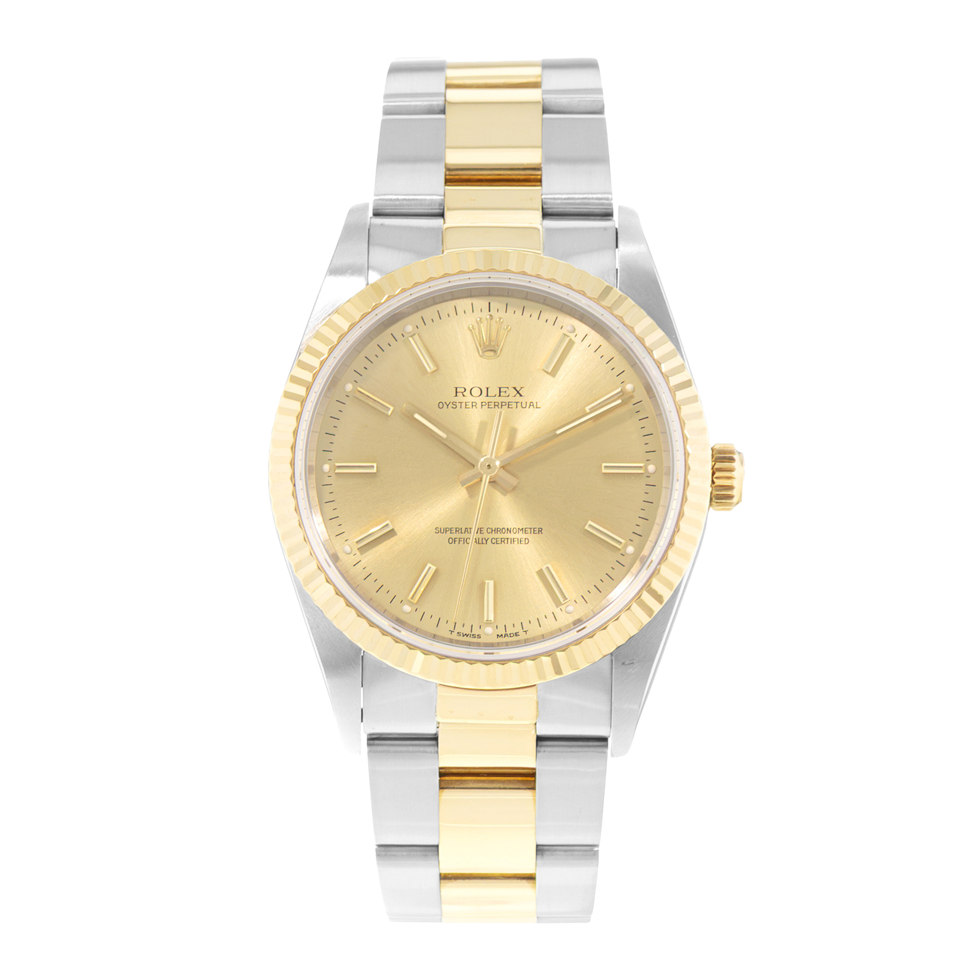 Rolex Oyster Perpetual 34 14233 Champagne Steel Yellow Gold Oyster Mens Watch thumbnail 2
