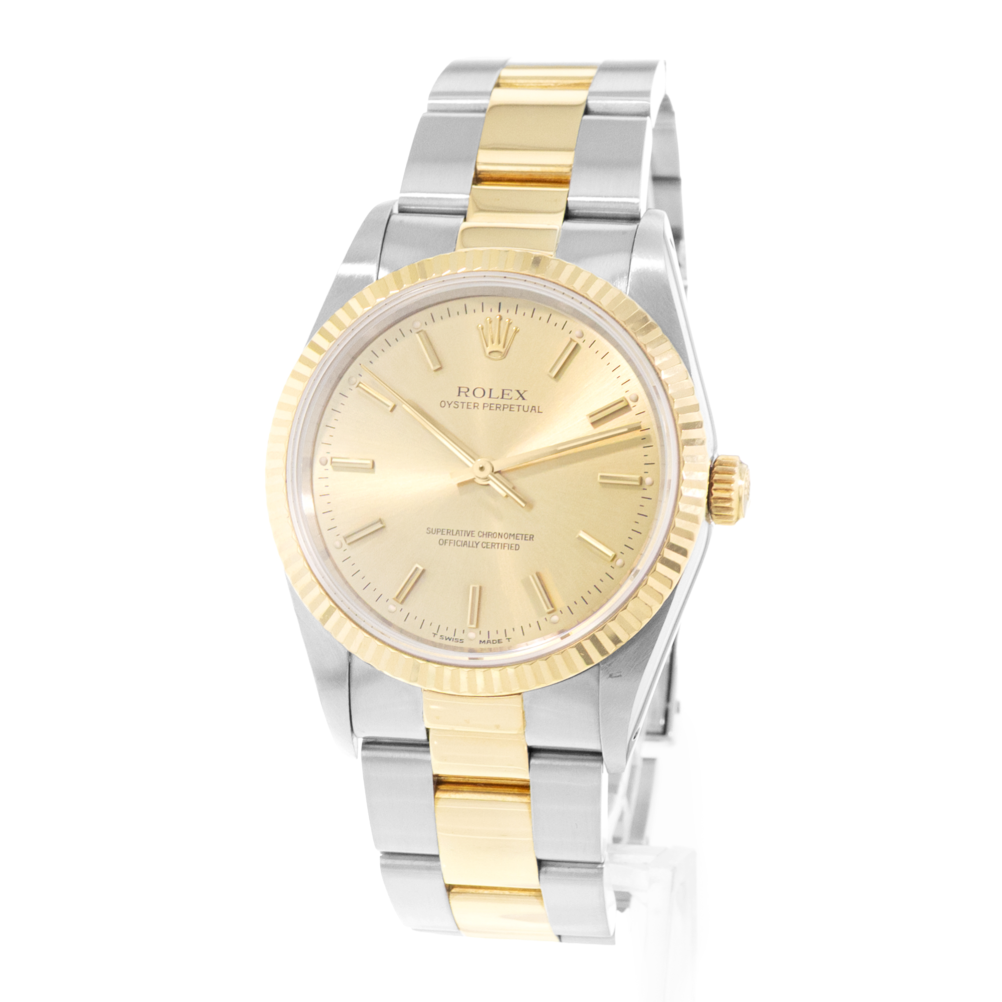 Rolex Oyster Perpetual 34 14233 Champagne Steel Yellow Gold Oyster Mens Watch thumbnail 3