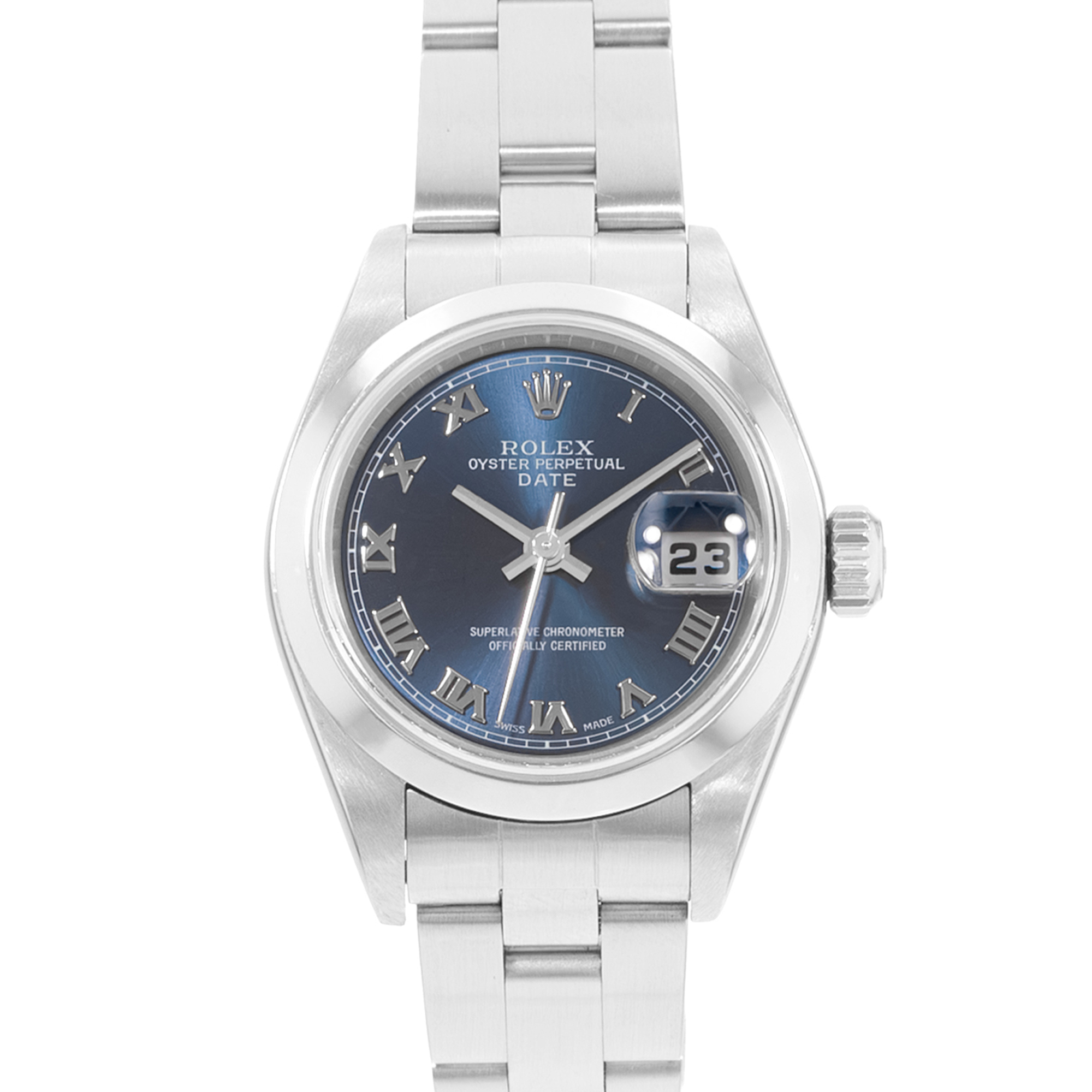 Rolex Oyster Perpetual 26 79160 Blue Roman Steel Oyster Ladies Watch 2002 thumbnail 1
