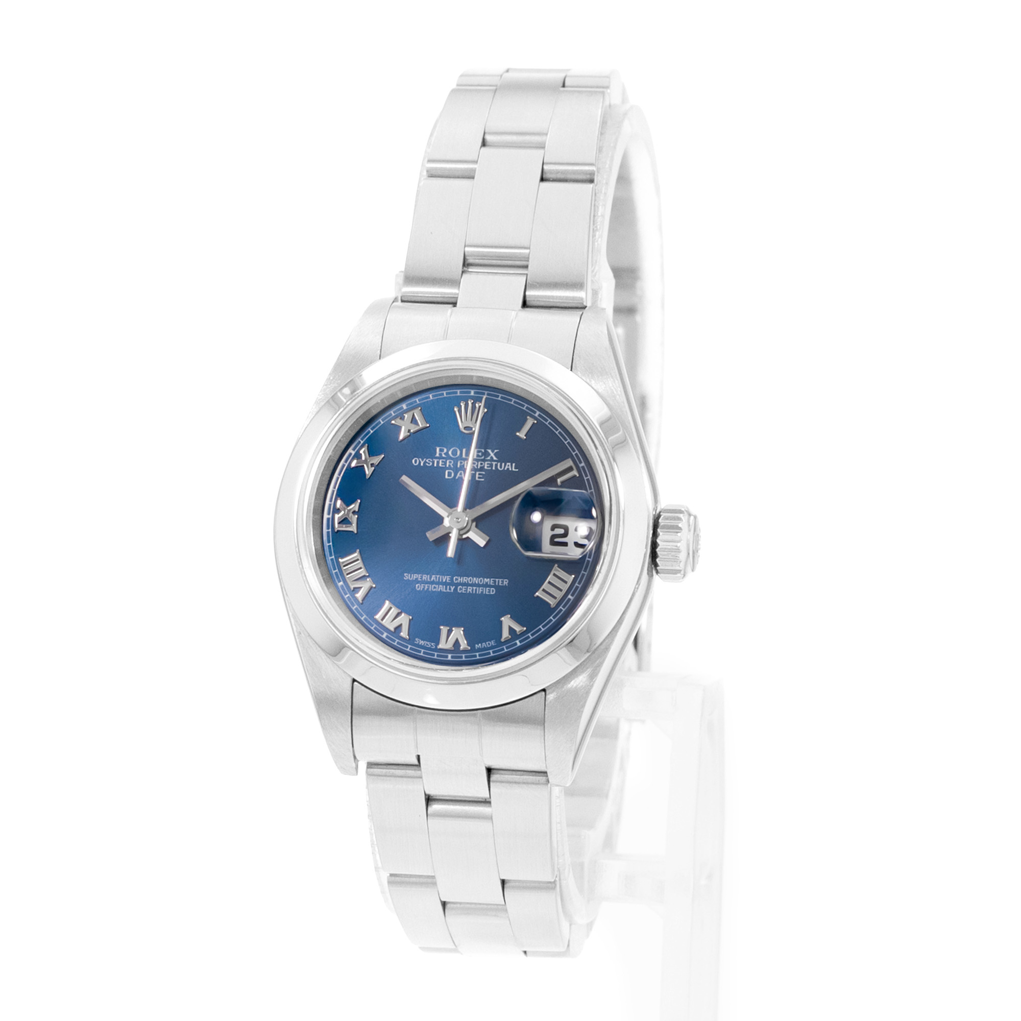 Rolex Oyster Perpetual 26 79160 Blue Roman Steel Oyster Ladies Watch 2002 thumbnail 3