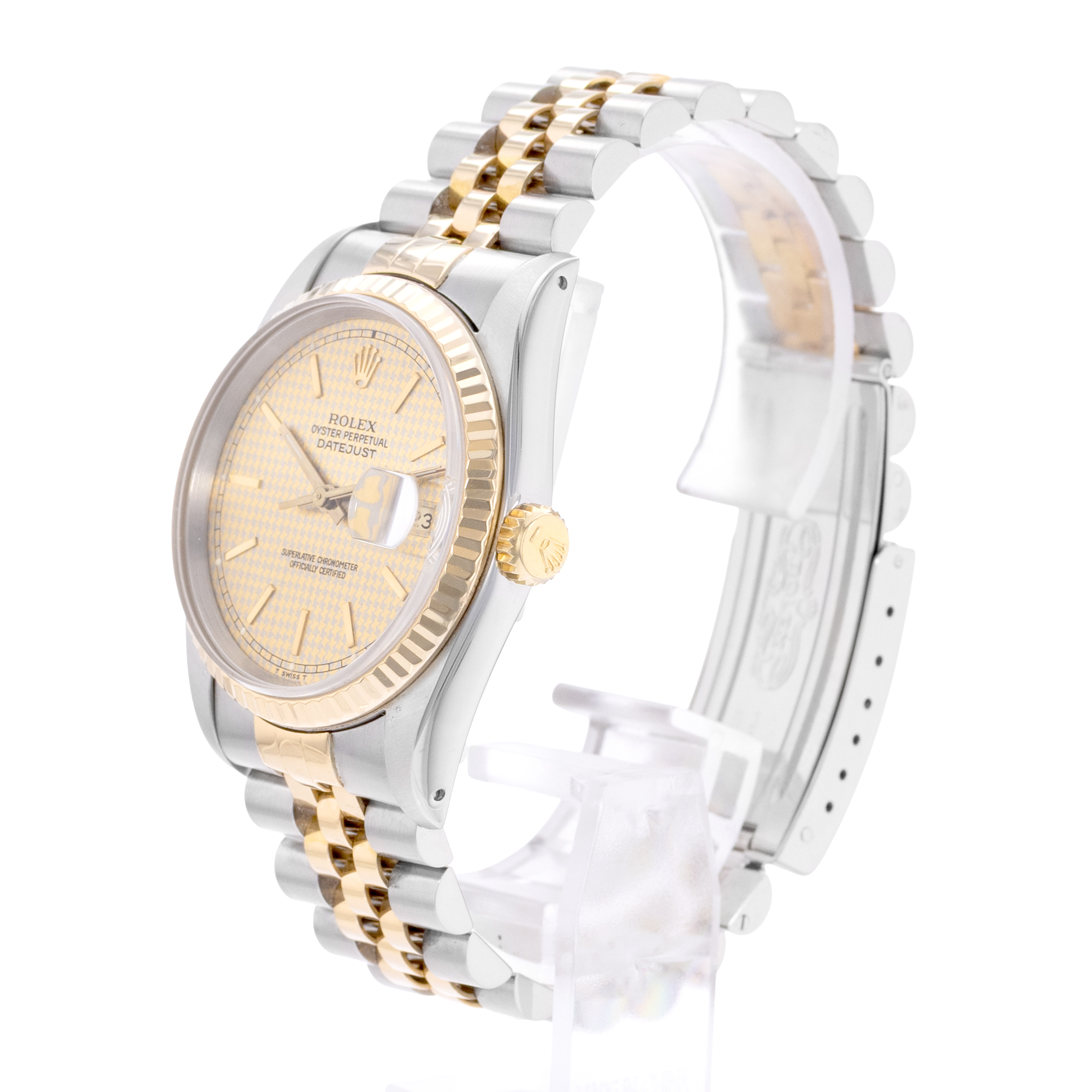 Rolex Datejust 36 16233 Houndstooth Dial Steel Gold Jubilee Mens Watch 1988 thumbnail 4