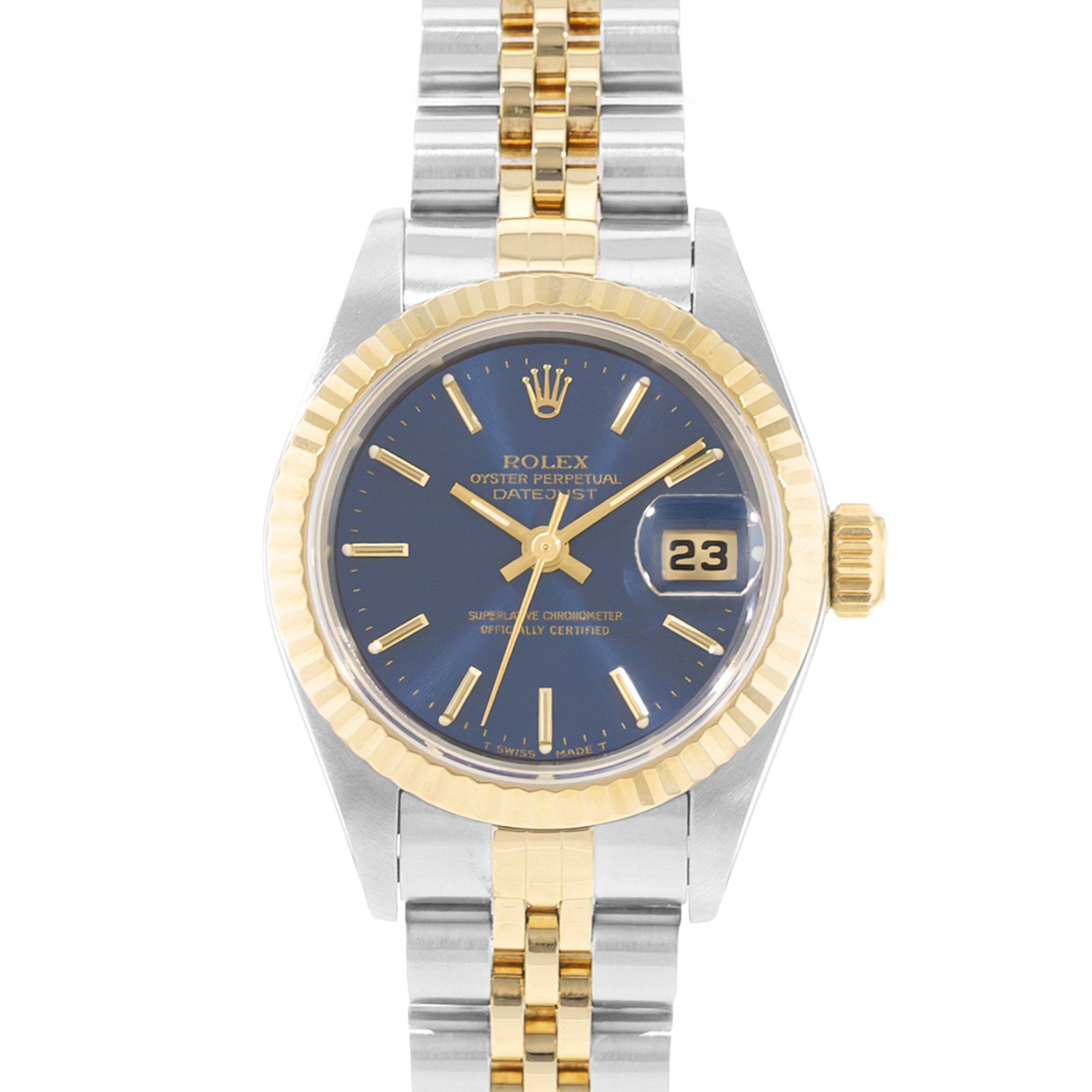 Rolex Datejust 26 69173 Blue Dial Steel 18k Yellow Gold Ladies Watch Papers 1996 thumbnail 1