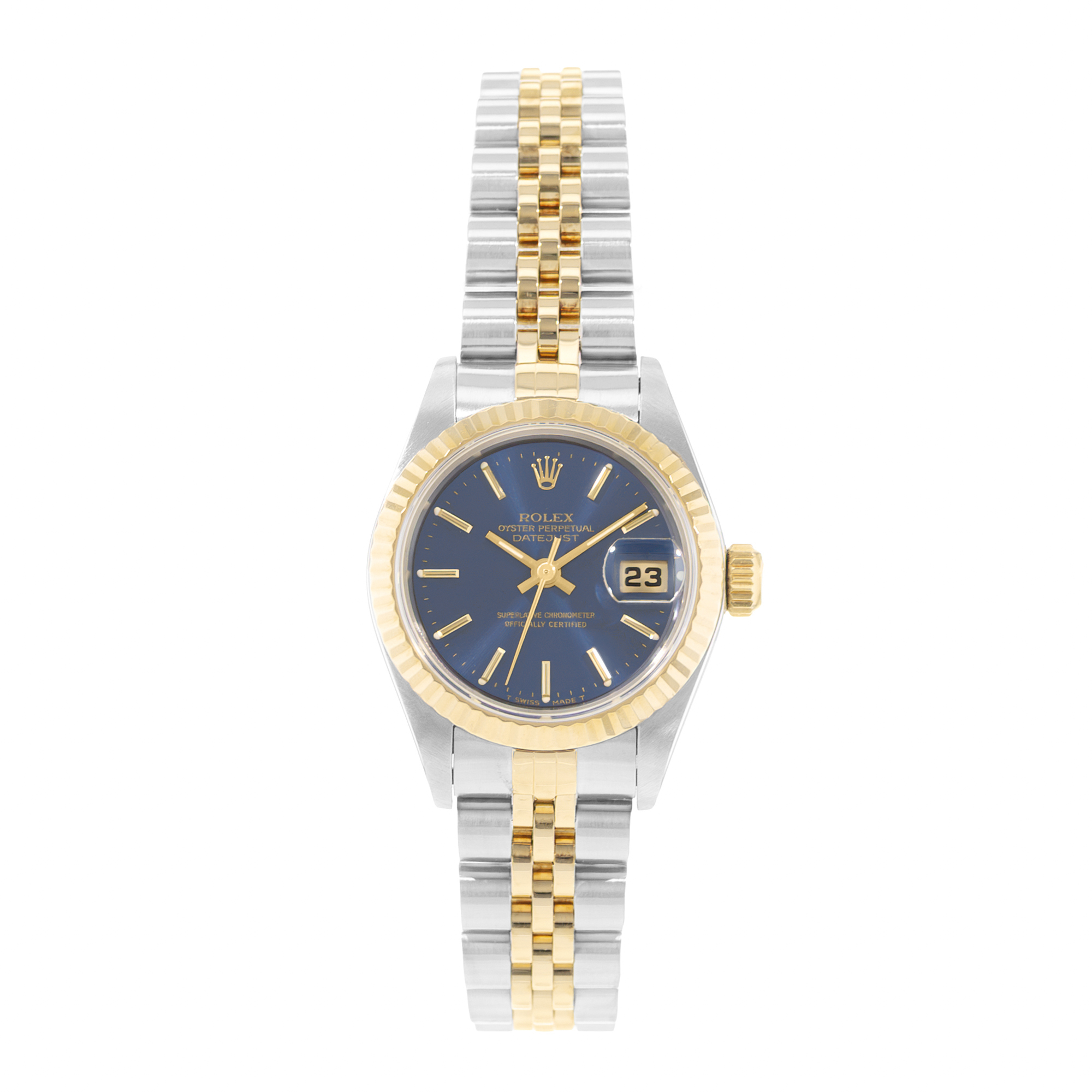 Rolex Datejust 26 69173 Blue Dial Steel 18k Yellow Gold Ladies Watch Papers 1996 thumbnail 2