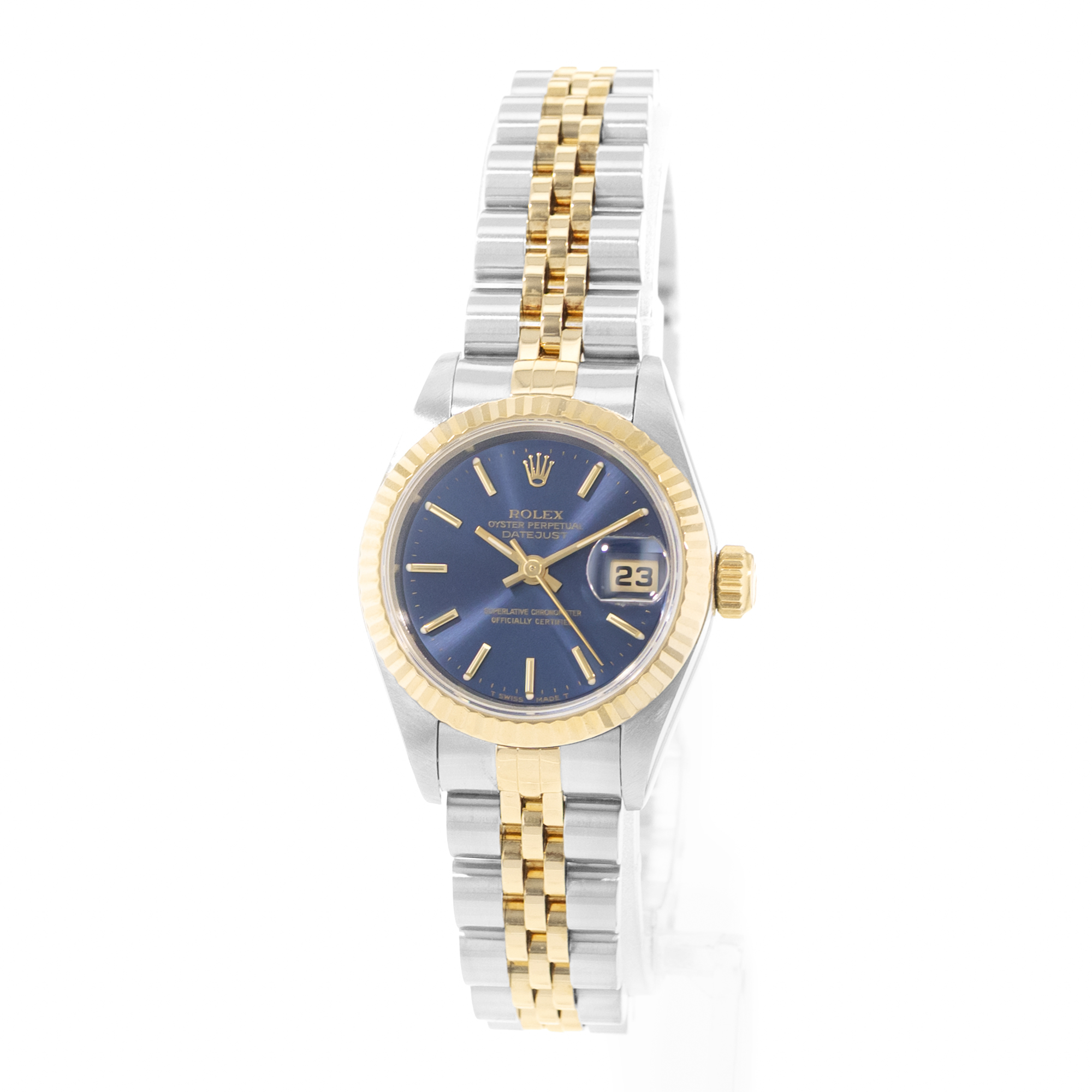 Rolex Datejust 26 69173 Blue Dial Steel 18k Yellow Gold Ladies Watch Papers 1996 thumbnail 4