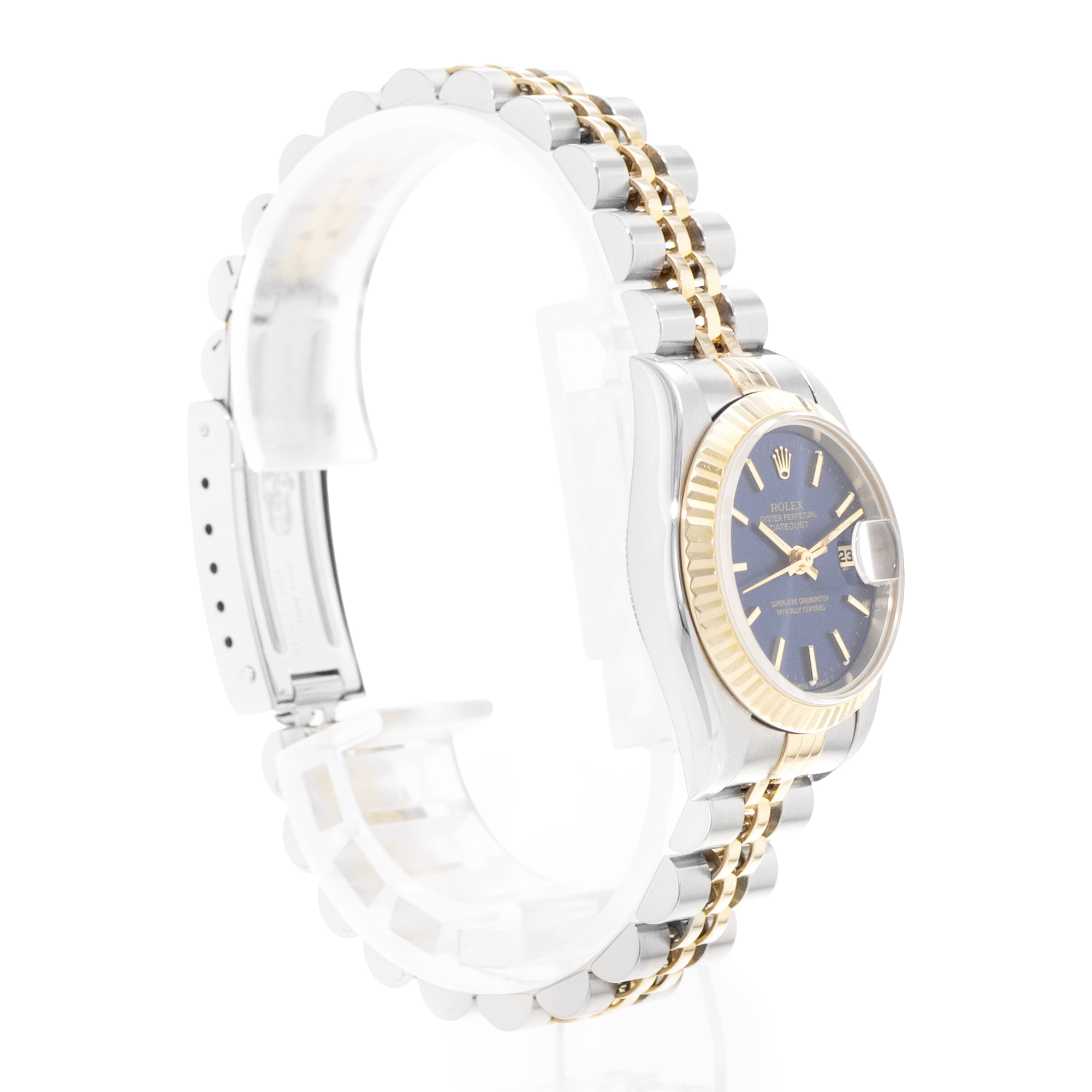 Rolex Datejust 26 69173 Blue Dial Steel 18k Yellow Gold Ladies Watch Papers 1996 thumbnail 6