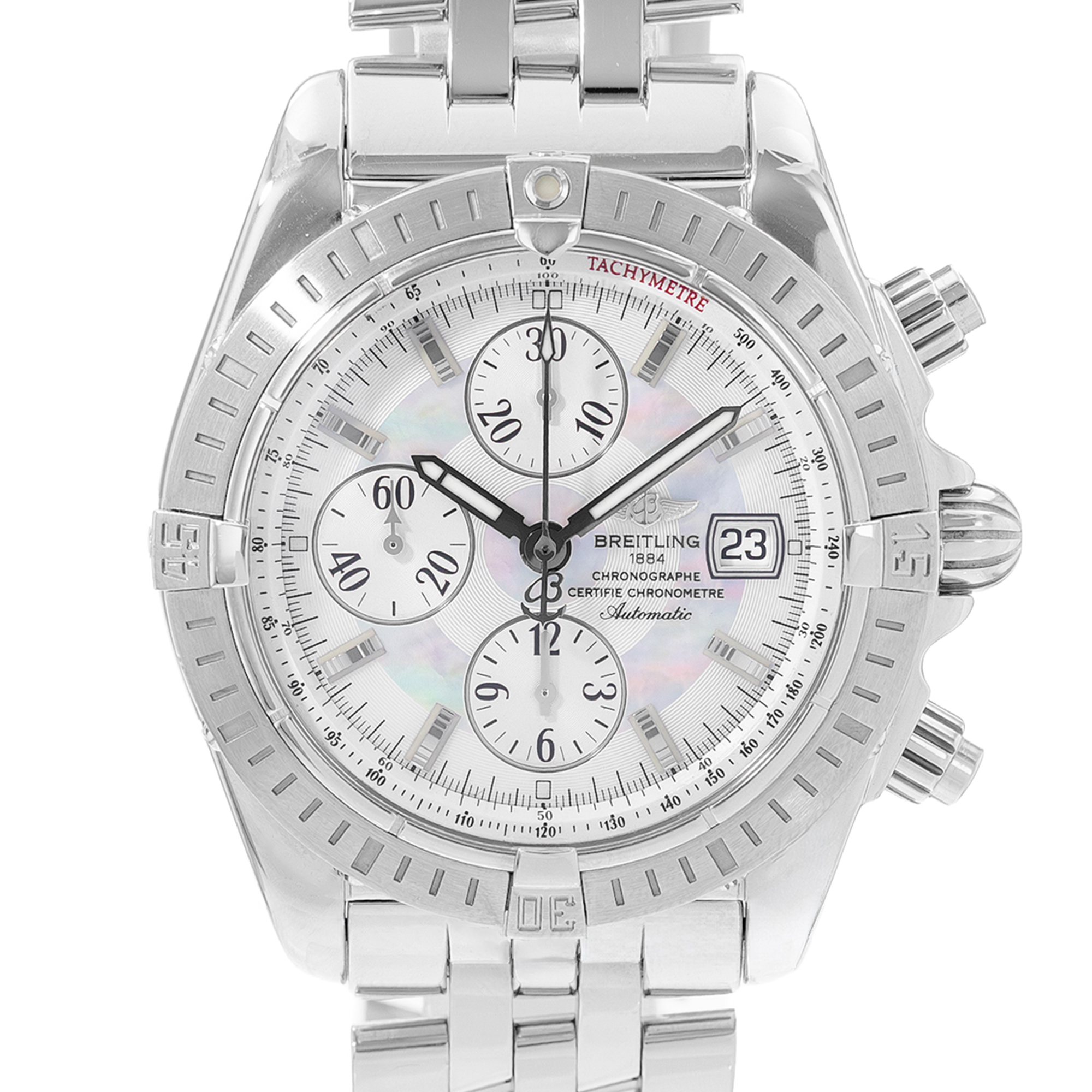 Breitling Chronomat Evolution A156A69PA 44mm MOP Steel Mens Watch Box Card thumbnail 1