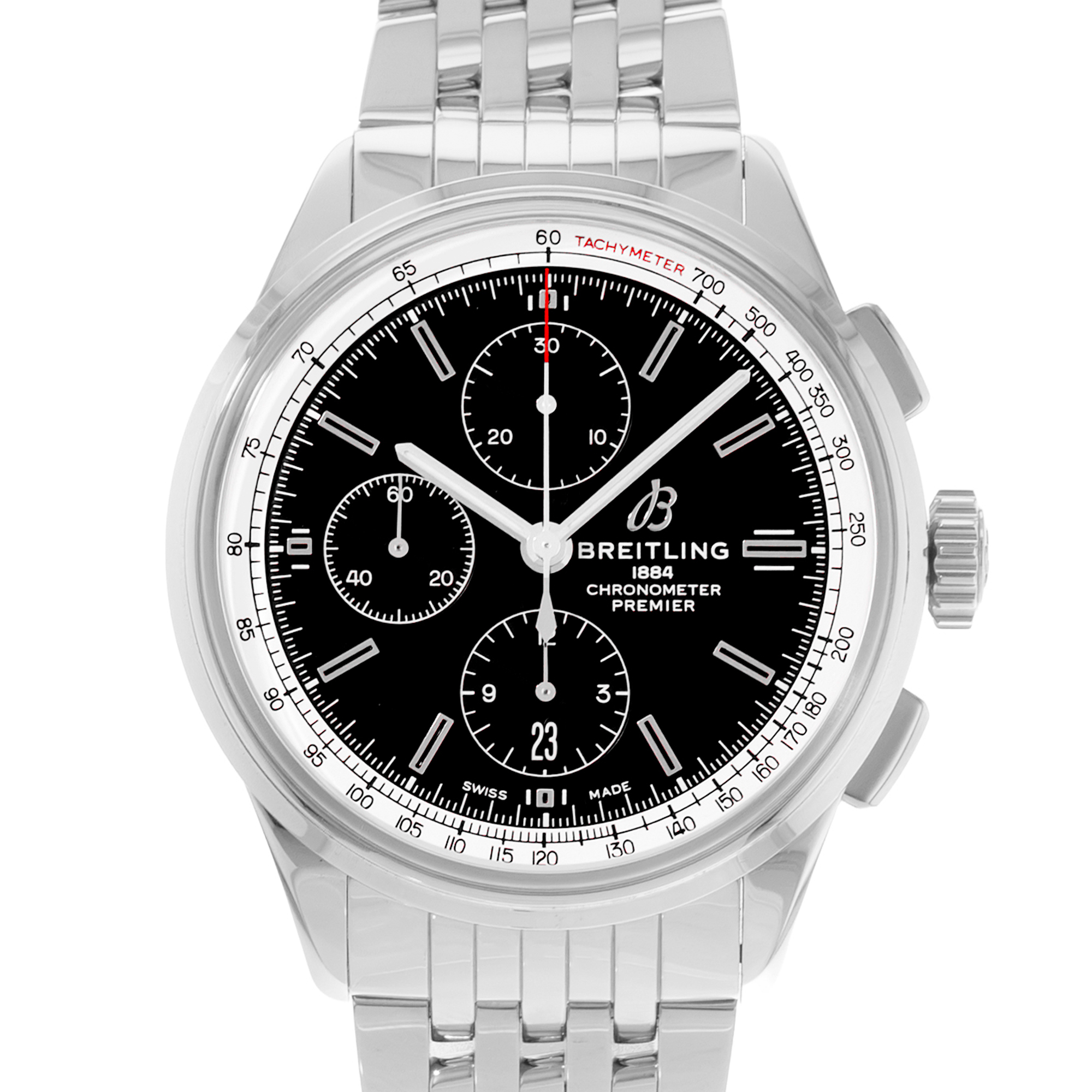 Breitling Premier Chronograph A13315 42mm Black Dial Steel Mens Watch Box thumbnail 1