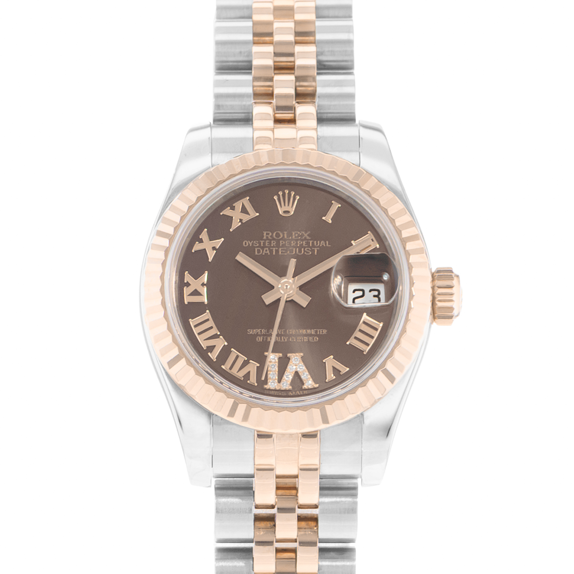 Rolex Datejust 26 179171 Chocolate Steel Rose Gold Automatic Ladies Watch Card thumbnail 1