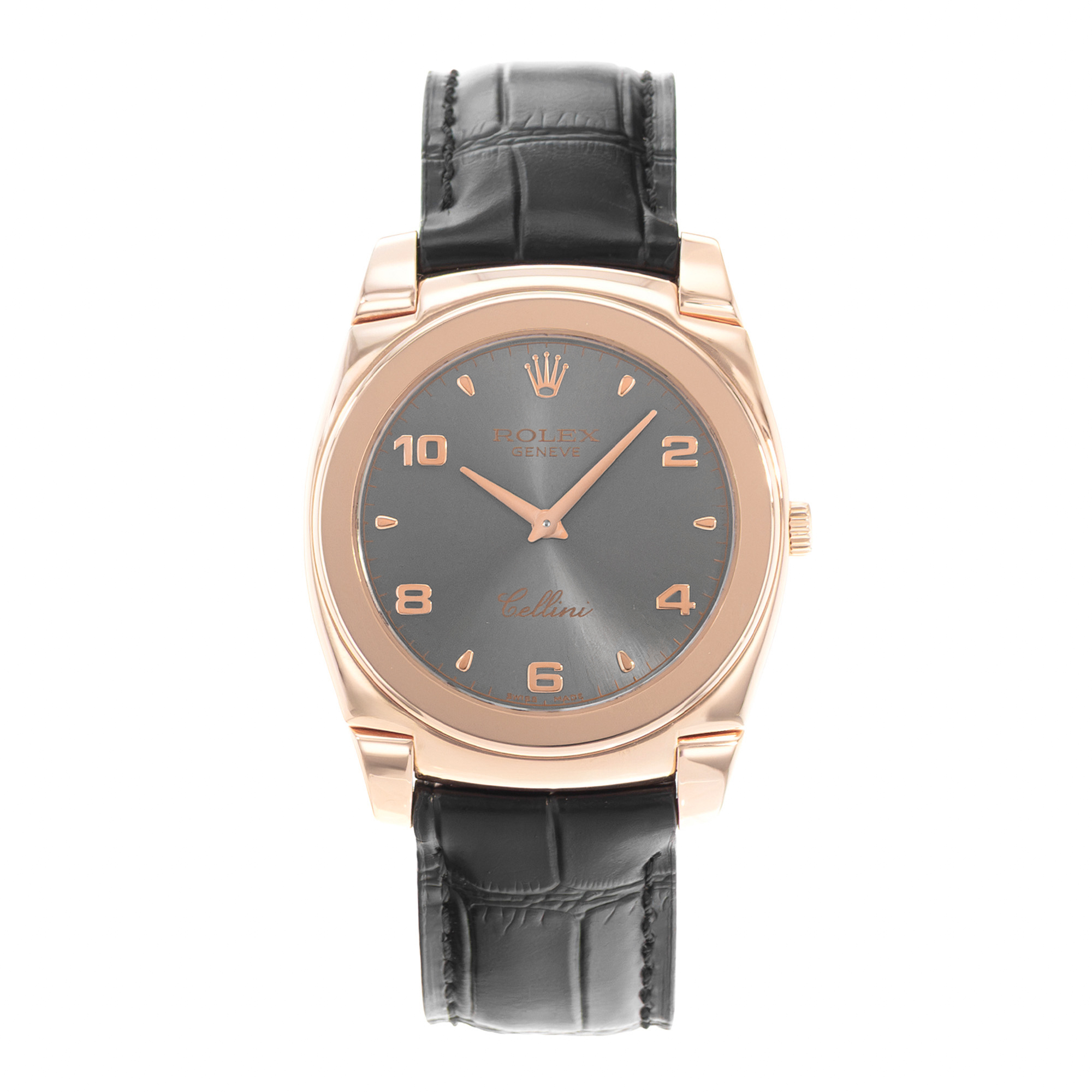 Rolex Cellini 5330 36mm Silver Arabic Rose Gold Leather Manual Wind Mens Watch thumbnail 2