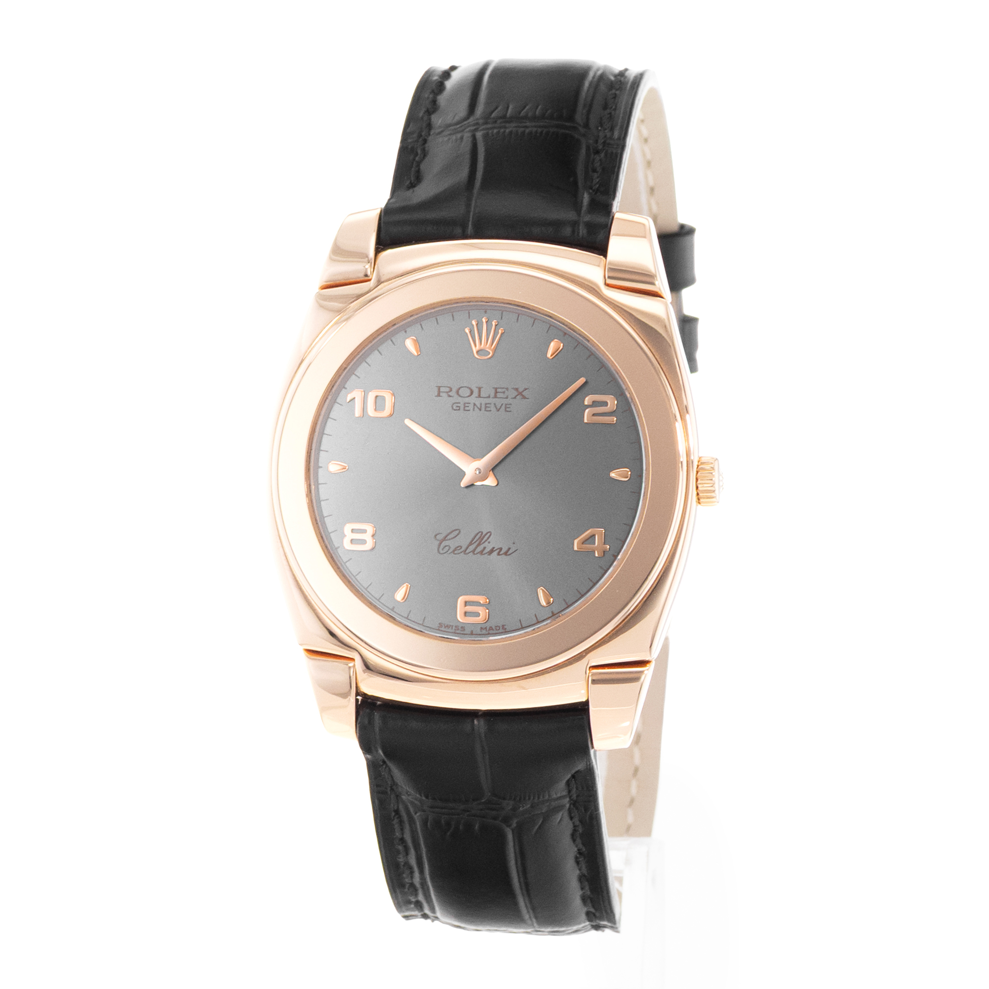 Rolex Cellini 5330 36mm Silver Arabic Rose Gold Leather Manual Wind Mens Watch thumbnail 3